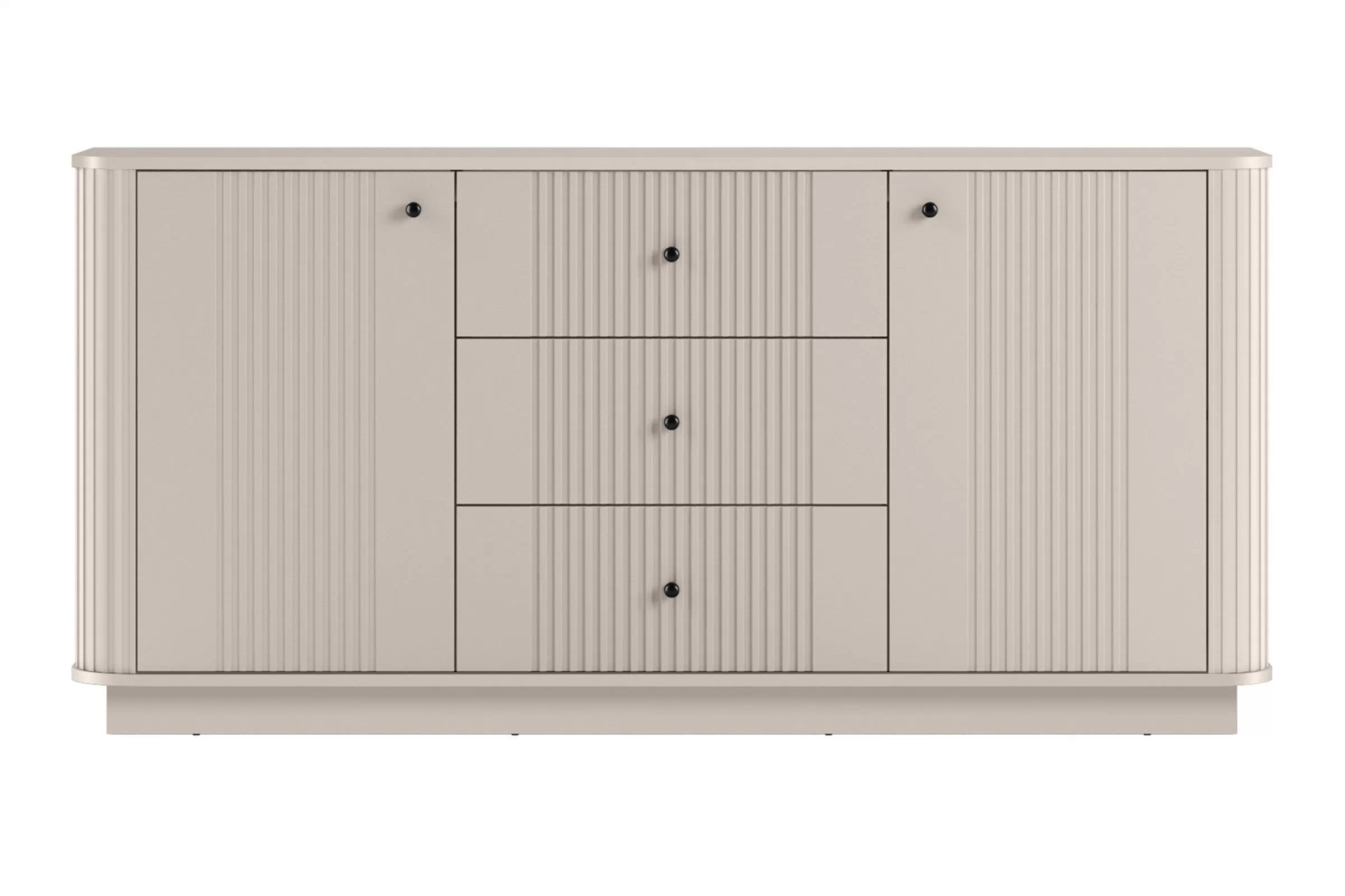 Komoda so zásuvkami Vesper 160 cm na sokli - kašmír / čierne úchytky Komoda so zásuvkami Vesper 160 cm - kašmír / čierny úchyty