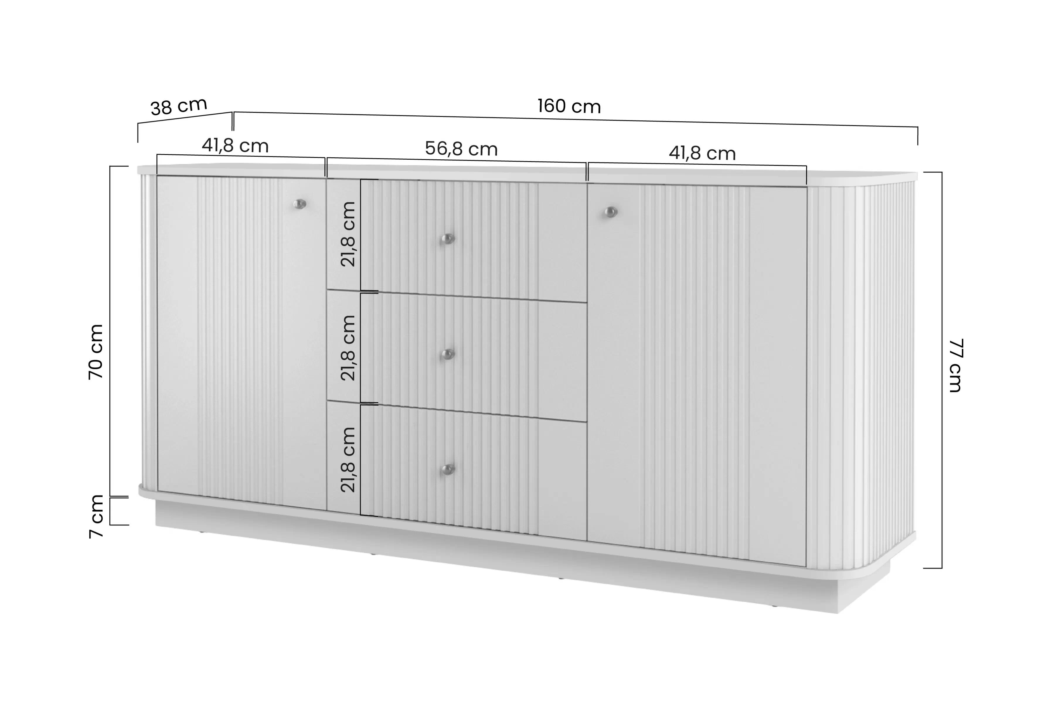 Komoda so zásuvkami Vesper 160 cm na sokli - kašmír / čierne úchytky Komoda so zásuvkami Vesper 160 cm - kašmír / čierny úchyty