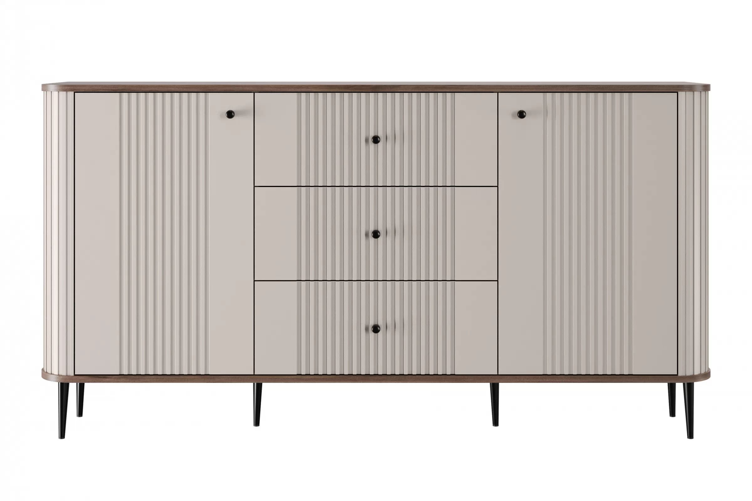 Komoda Versper 160 cm - kašmírová / dekor ořech / černé nohy Komoda se zásuvkami Vesper 160 cm - kašmír / ořech / černá Nohy