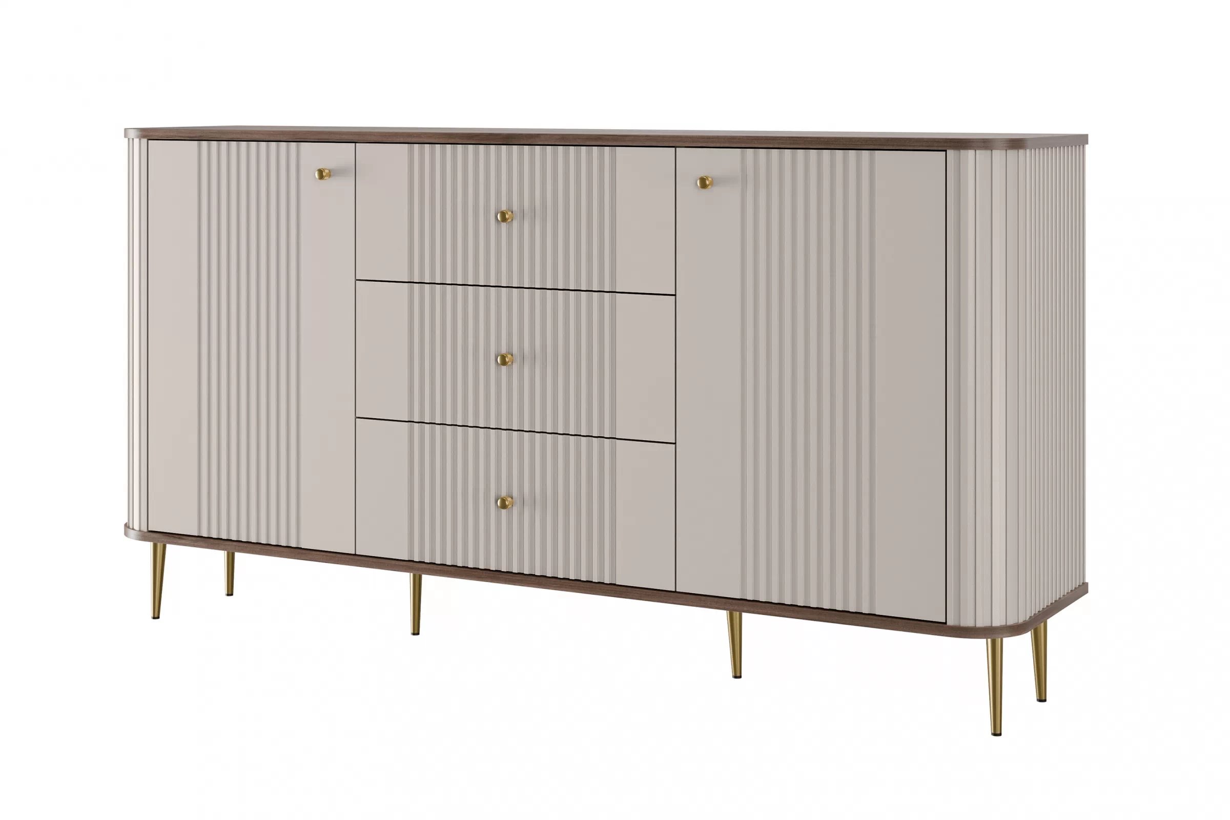 Komoda Vespera 160 cm so zásuvkami - kašmírová / orech / zlaté nožičky Komoda so zásuvkami Vesper 160 cm - kašmír / Orech / zlote nožičky