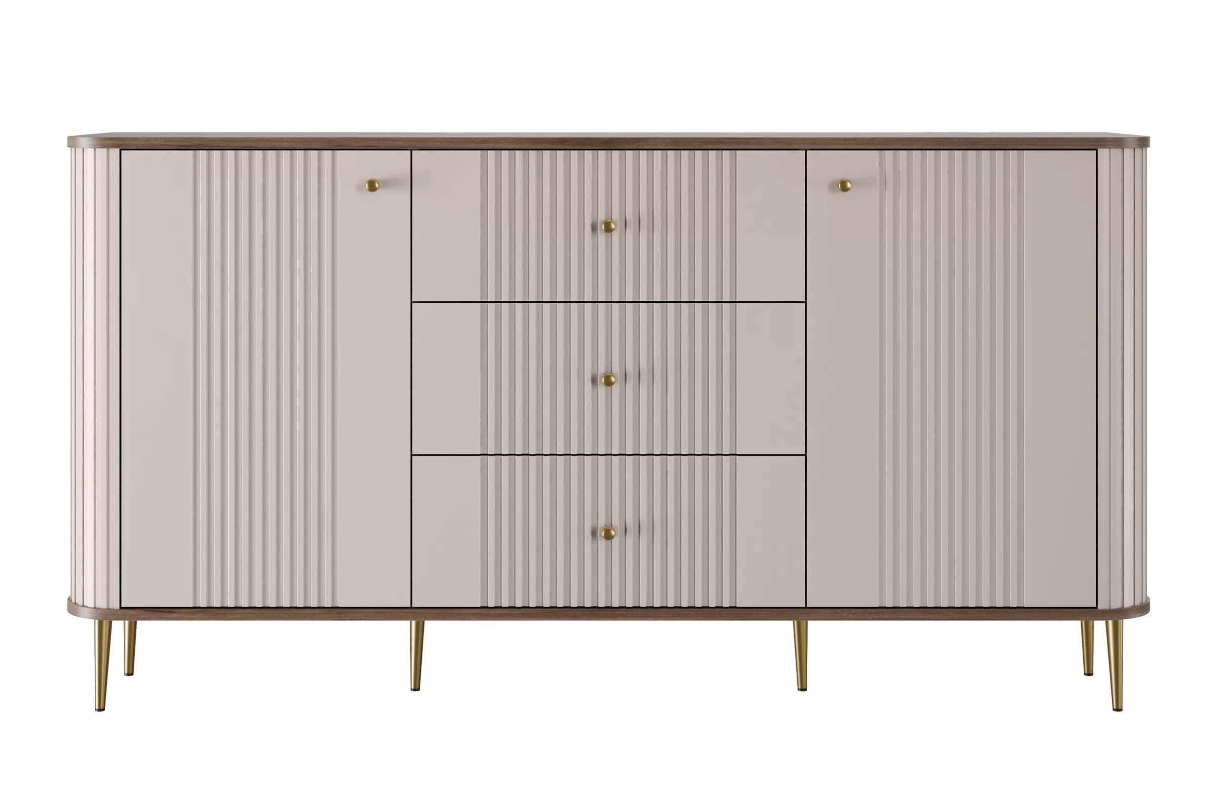 Komoda Vespera 160 cm so zásuvkami - kašmírová / orech / zlaté nožičky Komoda so zásuvkami Vesper 160 cm - kašmír / Orech / zlote nožičky