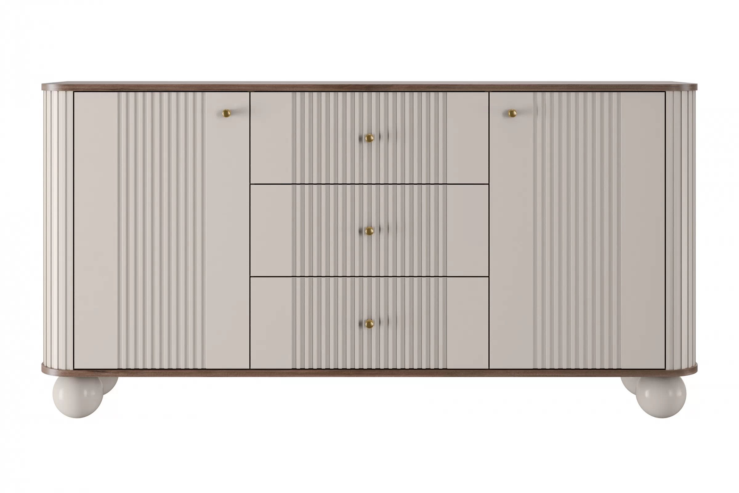 Komoda Vespera 160 cm so zásuvkami - kašmírová / orech / zlatá / kašmírové nohy Komoda so zásuvkami Vesper 160 cm - kašmír / Orech / zlote úchyty / nožičky kule