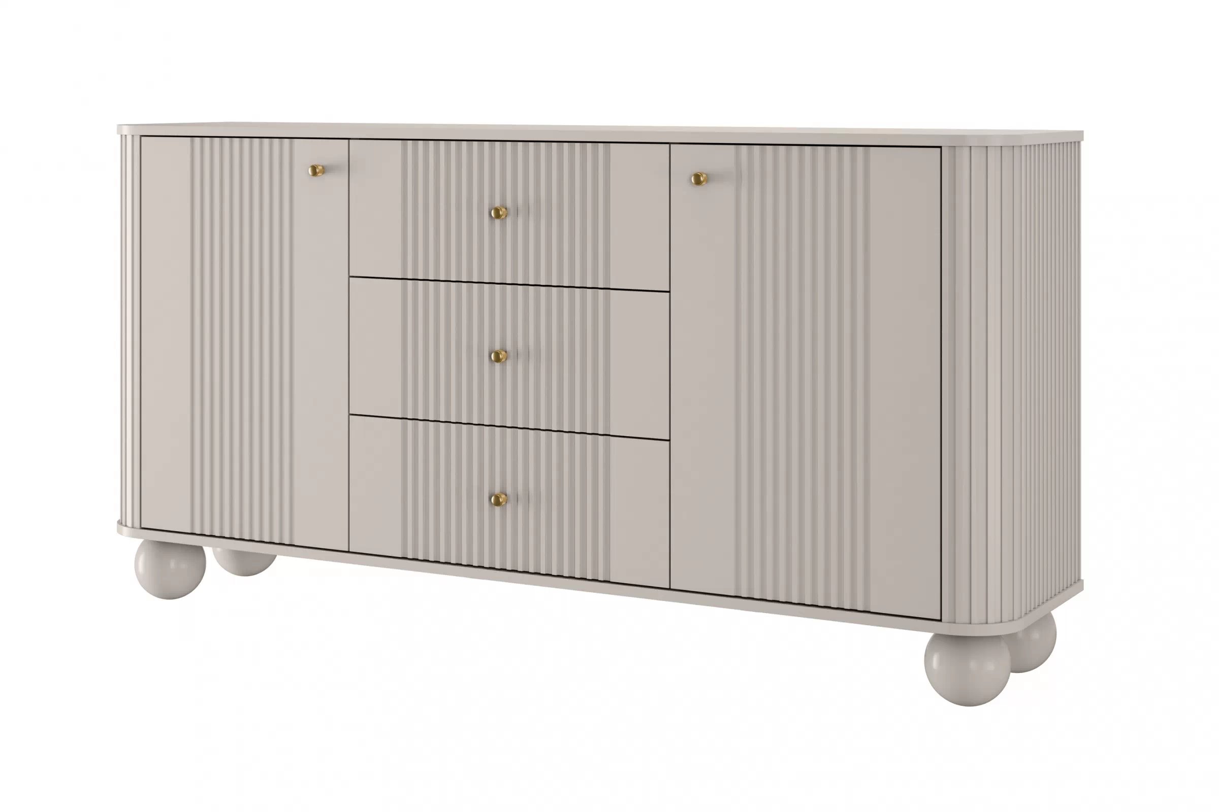 Komoda Vespera 160 cm so zásuvkami - kašmírová / zlatá / kašmírové nohy Komoda so zásuvkami Vesper 160 cm - kašmír / zlote úchyty / nožičky kule