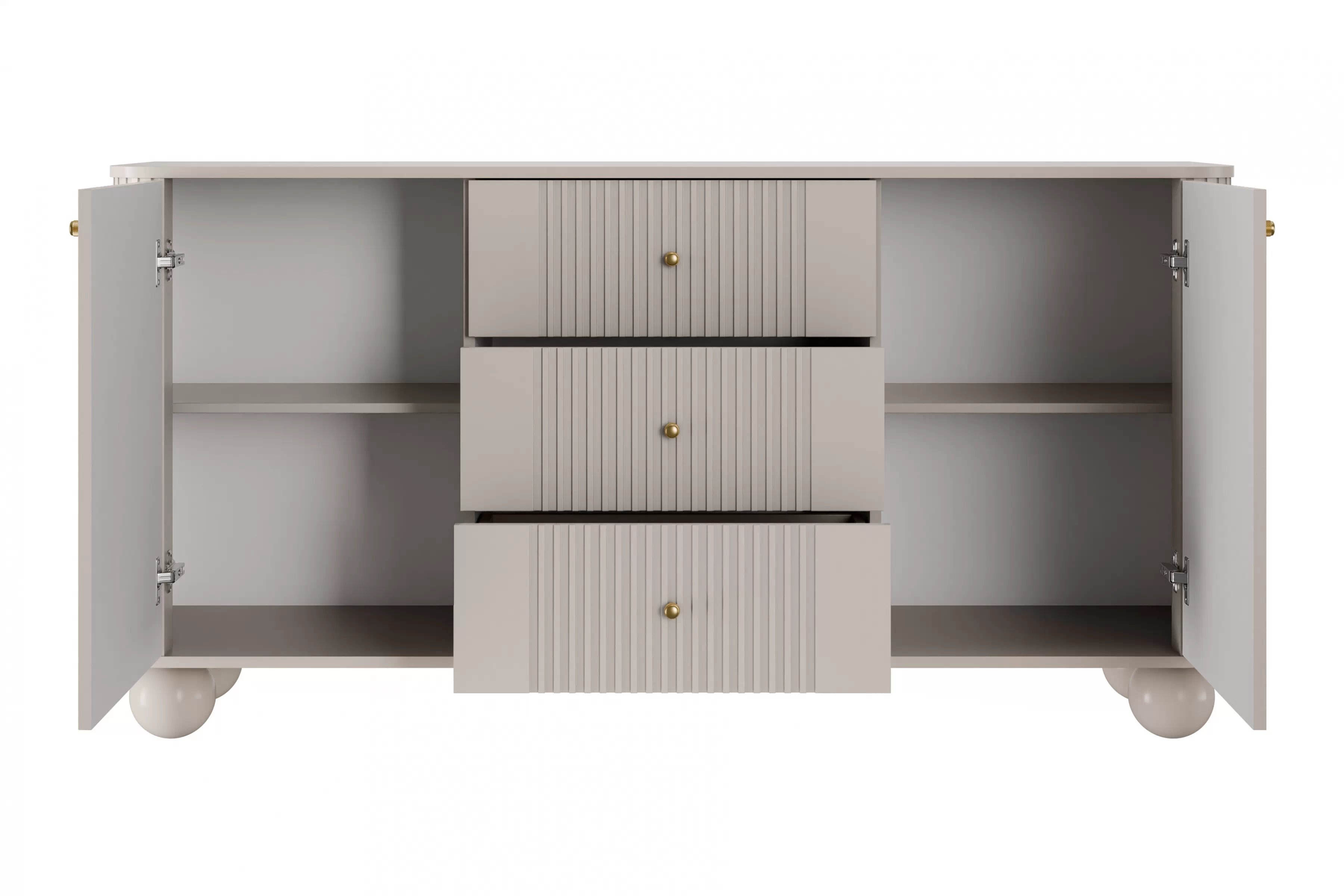 Komoda Vespera 160 cm so zásuvkami - kašmírová / zlatá / kašmírové nohy Komoda so zásuvkami Vesper 160 cm - kašmír / zlote úchyty / nožičky kule