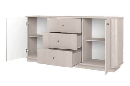 Komoda Vesper 160 cm so zásuvkami - kašmírová / zlaté úchytky Komoda so zásuvkami Vesper 160 cm - kašmír / zlote úchyty