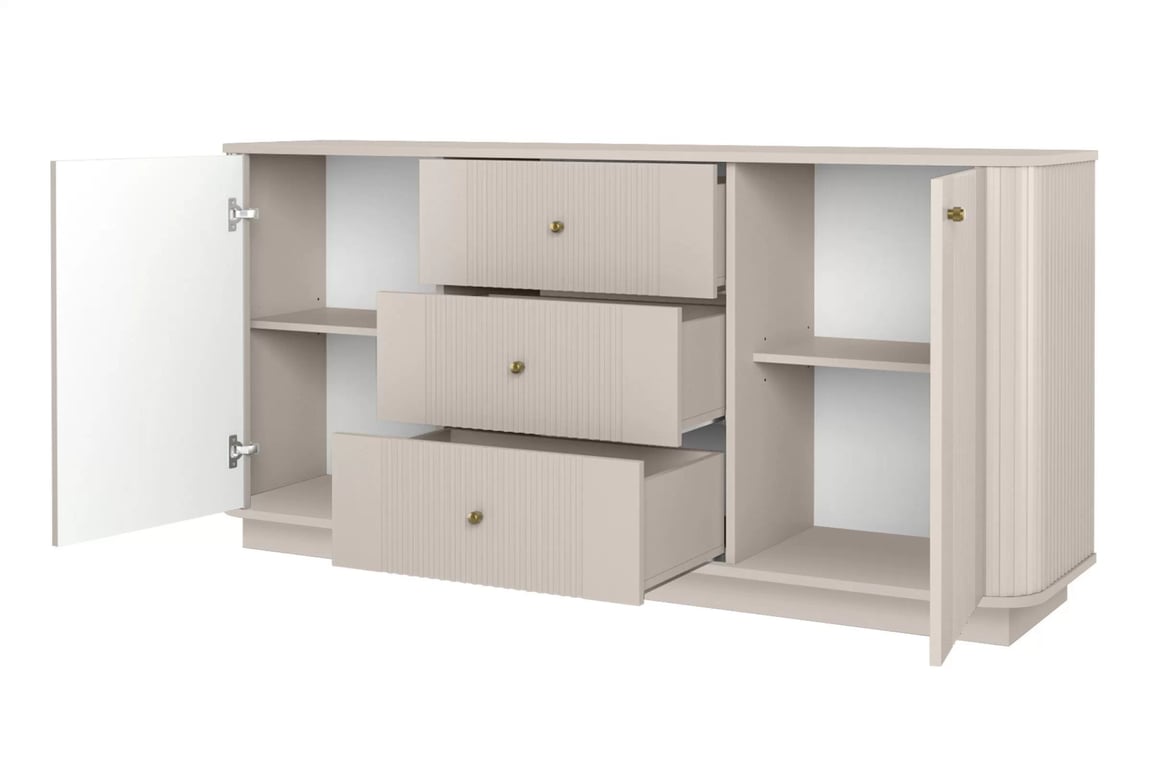 Komoda Vesper 160 cm so zásuvkami - kašmírová / zlaté úchytky Komoda so zásuvkami Vesper 160 cm - kašmír / zlote úchyty
