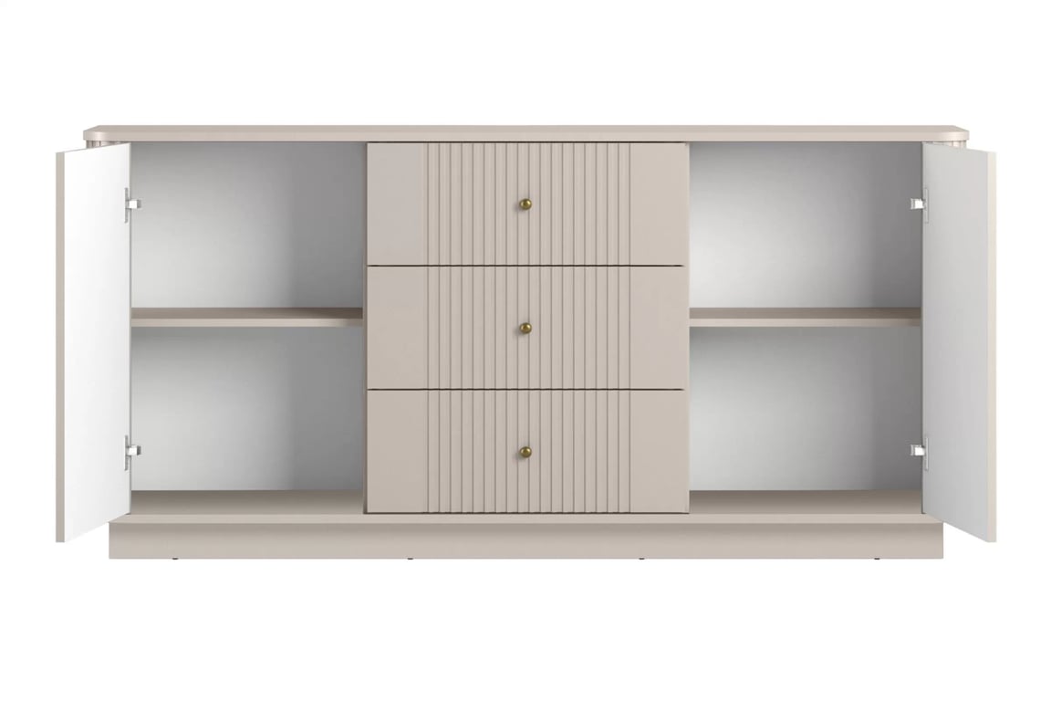 Komoda Vesper 160 cm so zásuvkami - kašmírová / zlaté úchytky Komoda so zásuvkami Vesper 160 cm - kašmír / zlote úchyty