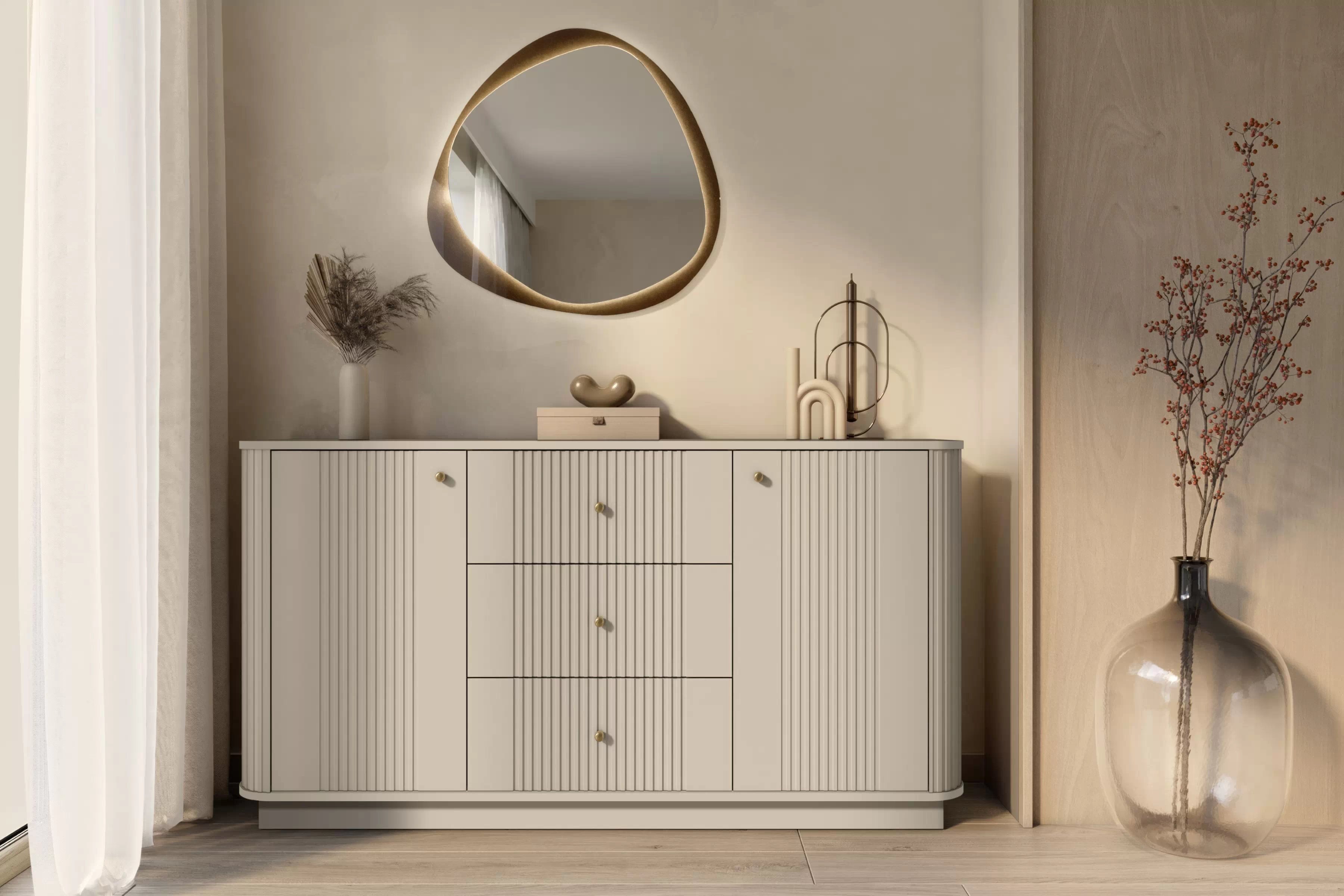 Komoda Vesper 160 cm se zásuvkami - kašmírová / zlaté úchytky Komoda se zásuvkami Vesper 160 cm - kašmír / zlote Úchytky