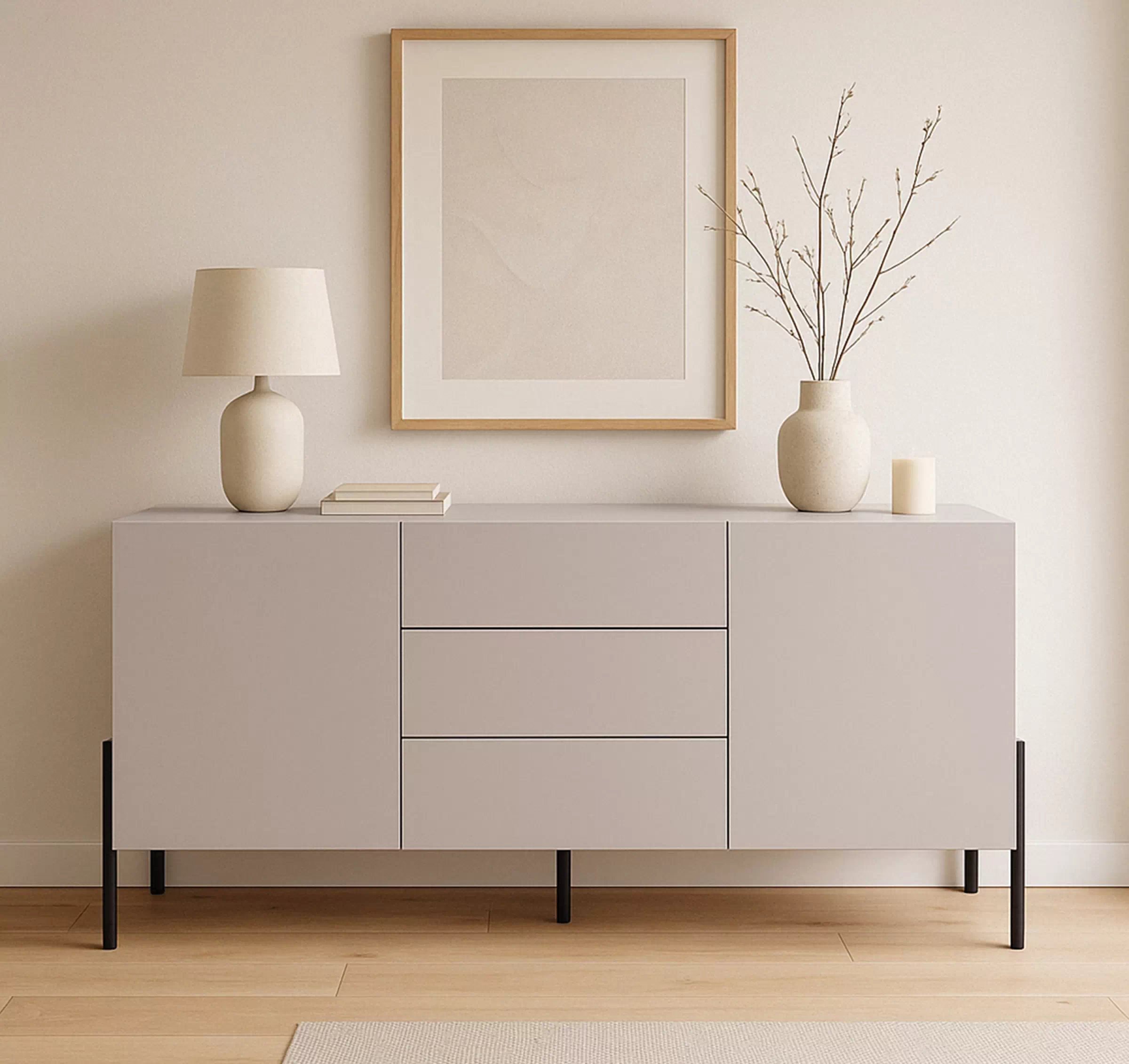 Komoda so zásuvkami Jukon 184 cm - kašmír / čierne nožičky Komoda so zásuvkami Wezilo 184 cm - kašmír / čierny nožičky