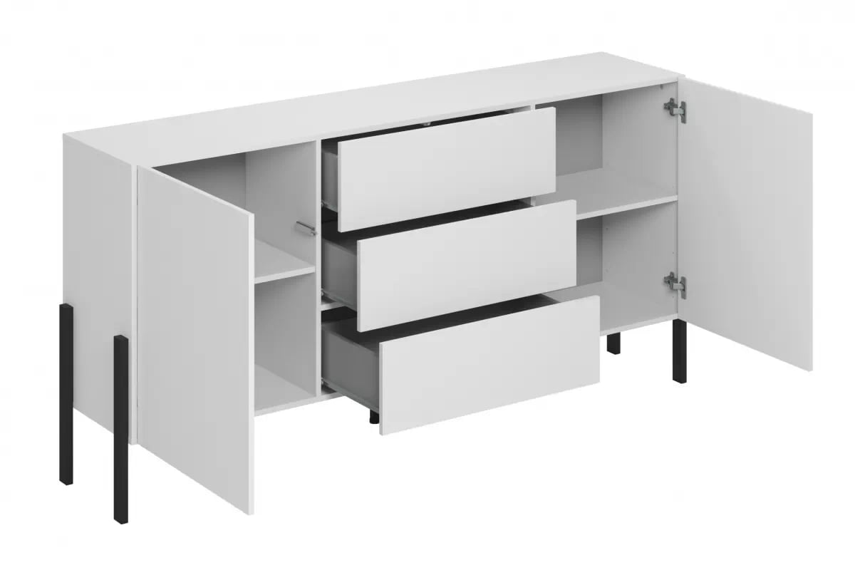 Komoda Jukon 184 cm se zásuvkami - bílý supermat / černé nohy Komoda se zásuvkami Wezilo 26 - 184 cm - bílá supermat