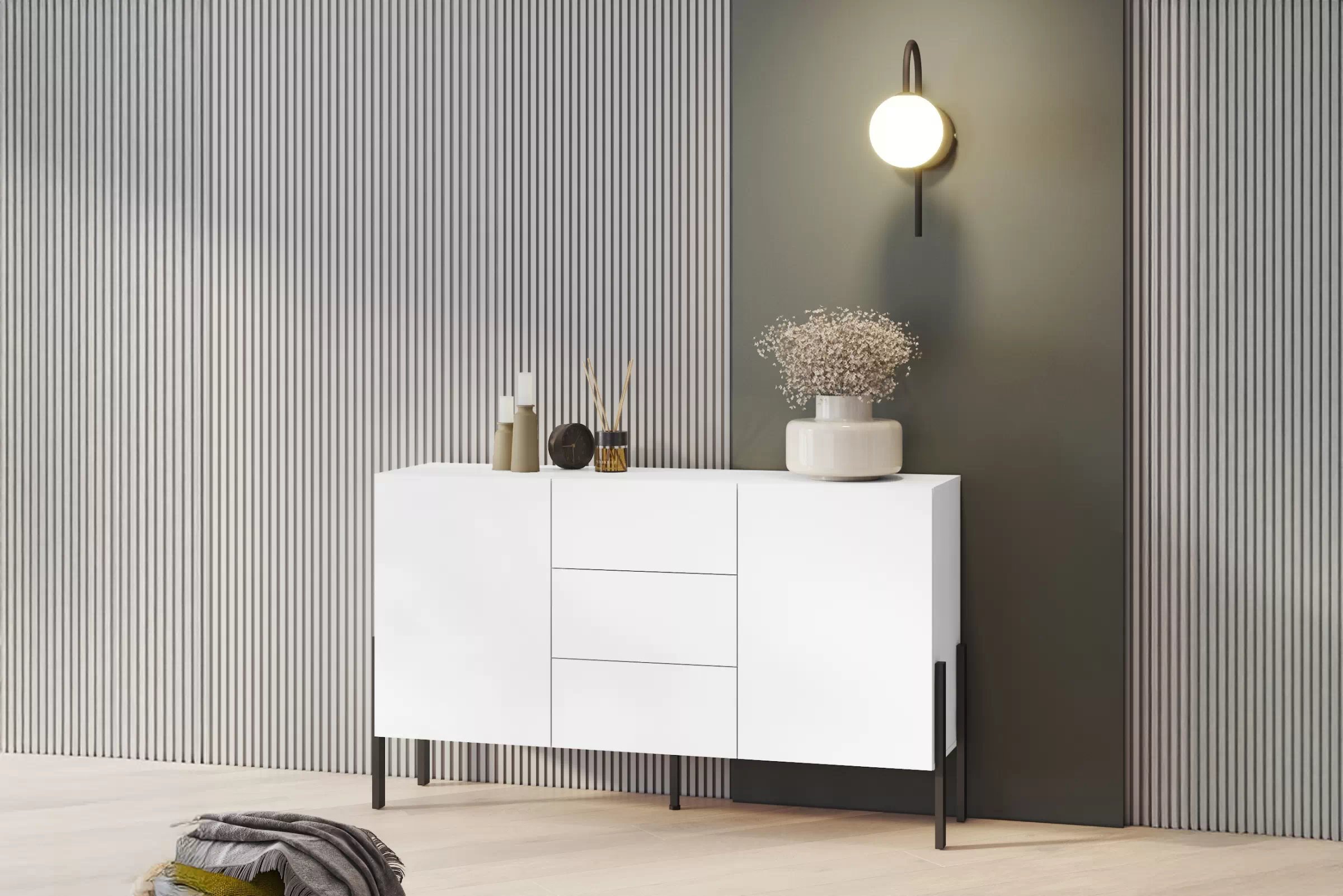 Komoda so zásuvkami Jukon 154 cm - biely supermat / čierne nožičky Komoda so zásuvkami Wezilo 43 - 154 cm - Biely supermat