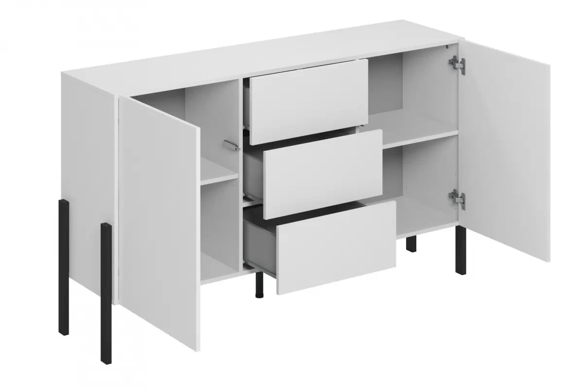 Komoda so zásuvkami Jukon 154 cm - biely supermat / čierne nožičky Komoda so zásuvkami Wezilo 43 - 154 cm - Biely supermat