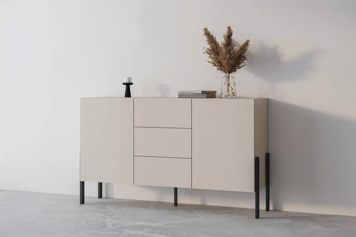 Komoda Jukon 154 cm se zásuvkami - kašmír / černé nohy Komoda se zásuvkami Wezilo 43 - 154 cm - kašmír / černé nožičky