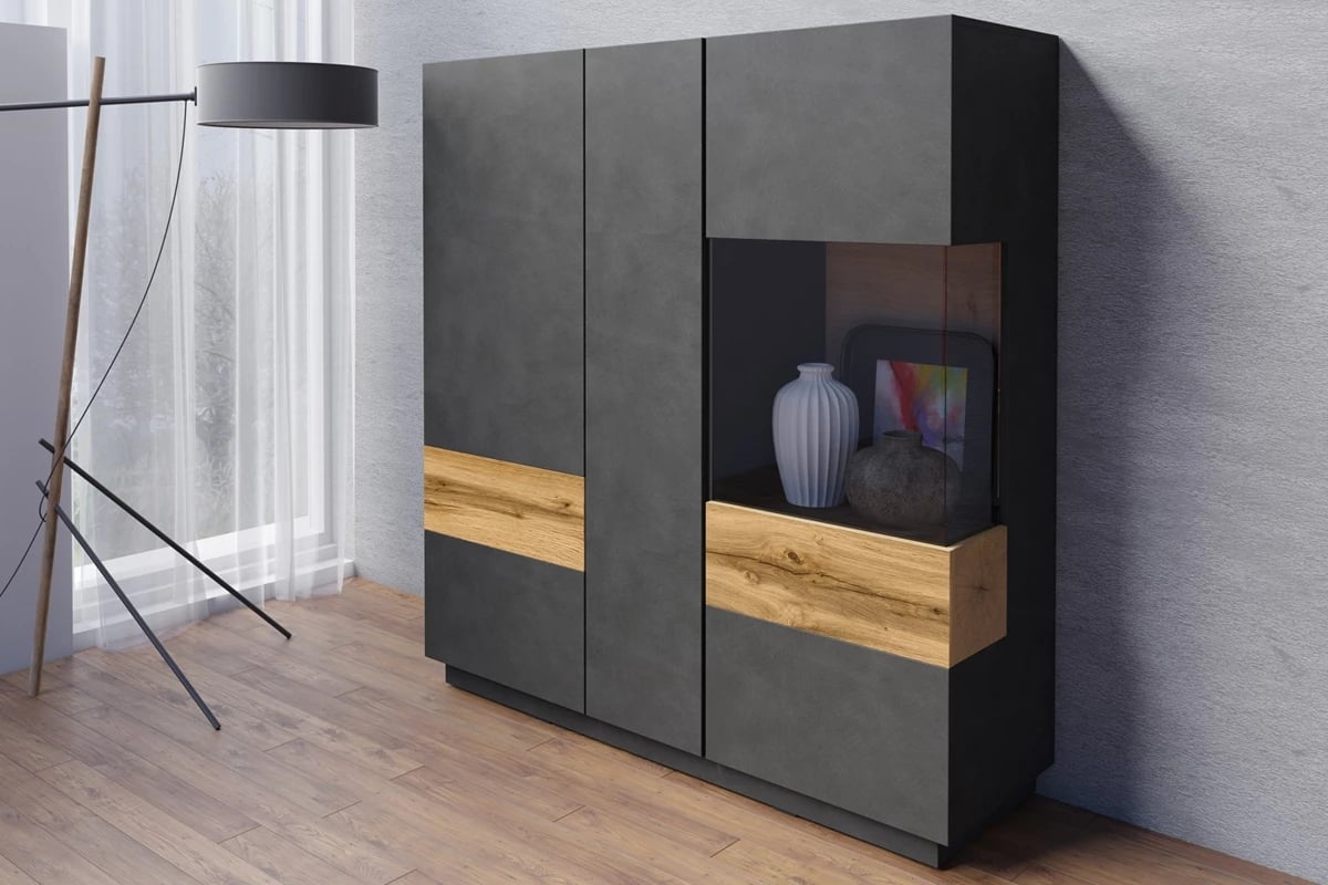 Vitrína trojdverová Silke 46 - matera / Dub wotan Komoda na dekoracje 