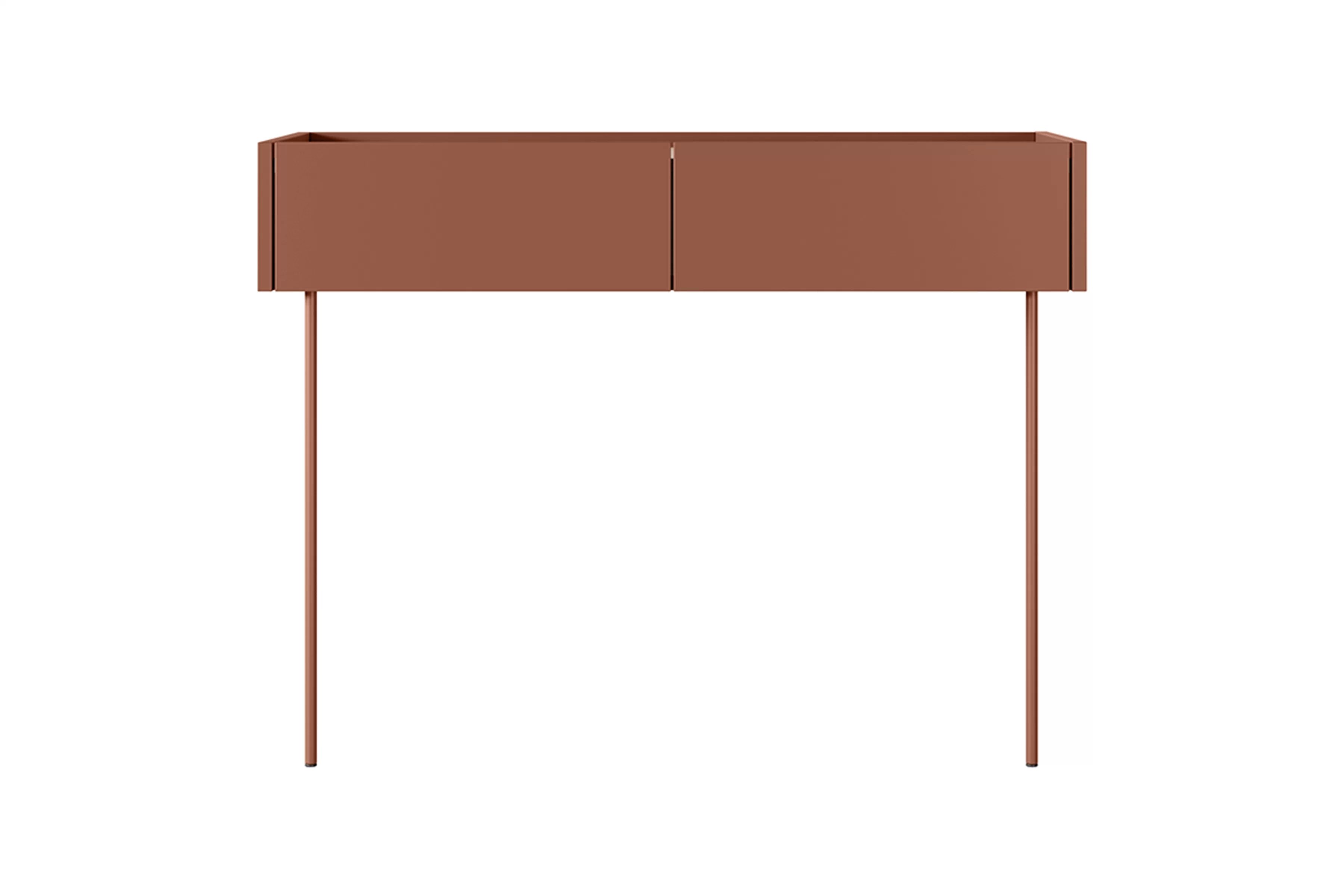 Toaletní stolek Desin 100 cm se zásuvkami a kovovými nohami - olivová / dub nagano - keramická červená / dub nagano konzole / Toaletní stolek Desin se zásuvkami i metalowymi nogami 100 cm - ceramic red / dub nagano