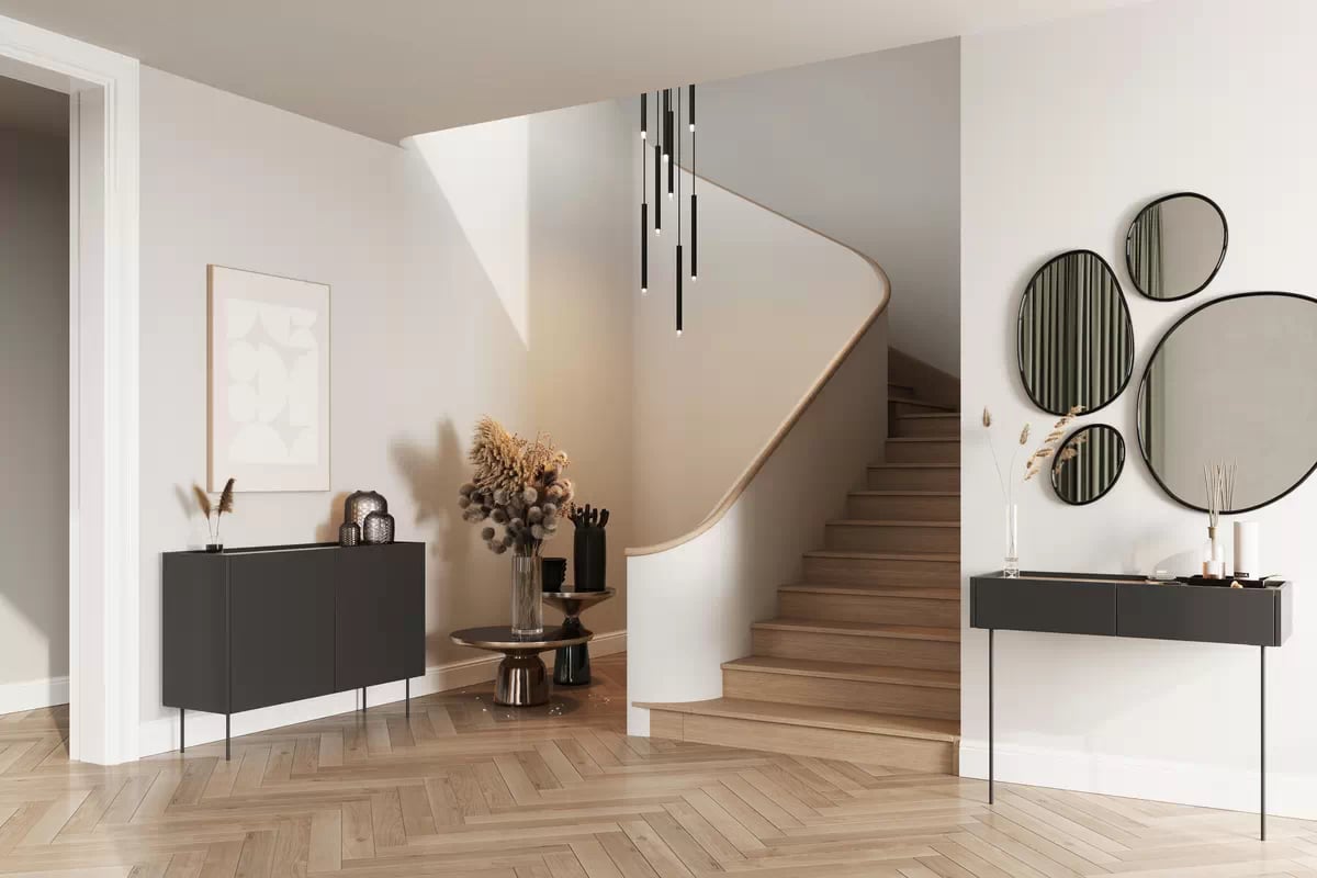 Toaletný stolík Desin 100 cm so zásuvkami a kovovými nohami - čierny mat / dub nagano Konzolový stolík / Toaletný Stolík Desin so zásuvkami i metalowymi nogami 100 cm - Čierny mat / Dub nagano