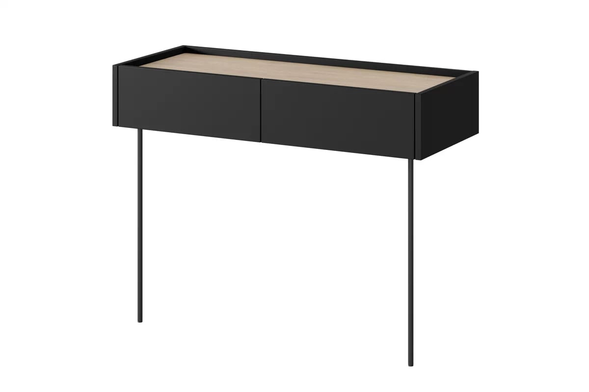 Toaletný stolík Desin 100 cm so zásuvkami a kovovými nohami - čierny mat / dub nagano Toaletka Desin z szufladami i metalowymi nogami 100 cm - czarny mat / dąb nagano