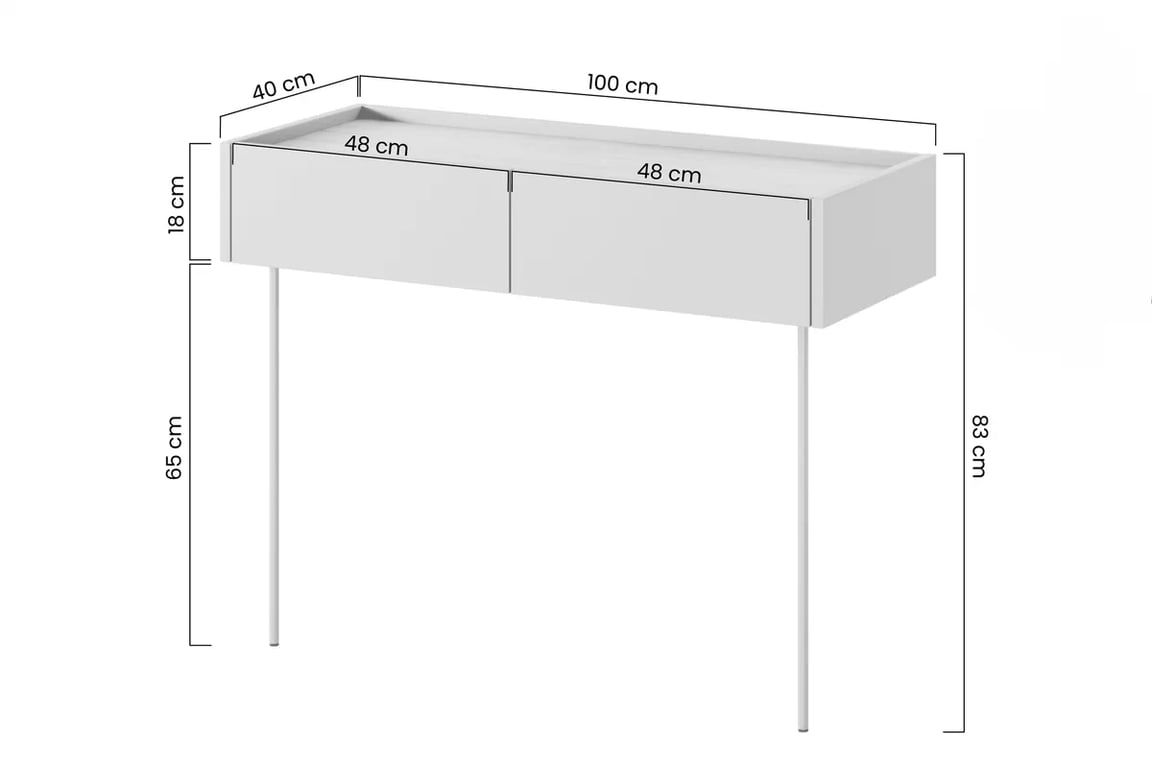 Desin konzola / toaletní stolek 100 cm se zásuvkami a kovovými nohami - kašmír / dub nagano konzole / Toaletní stolek Desin se zásuvkami i metalowymi nogami 100 cm - kašmír / dub nagano