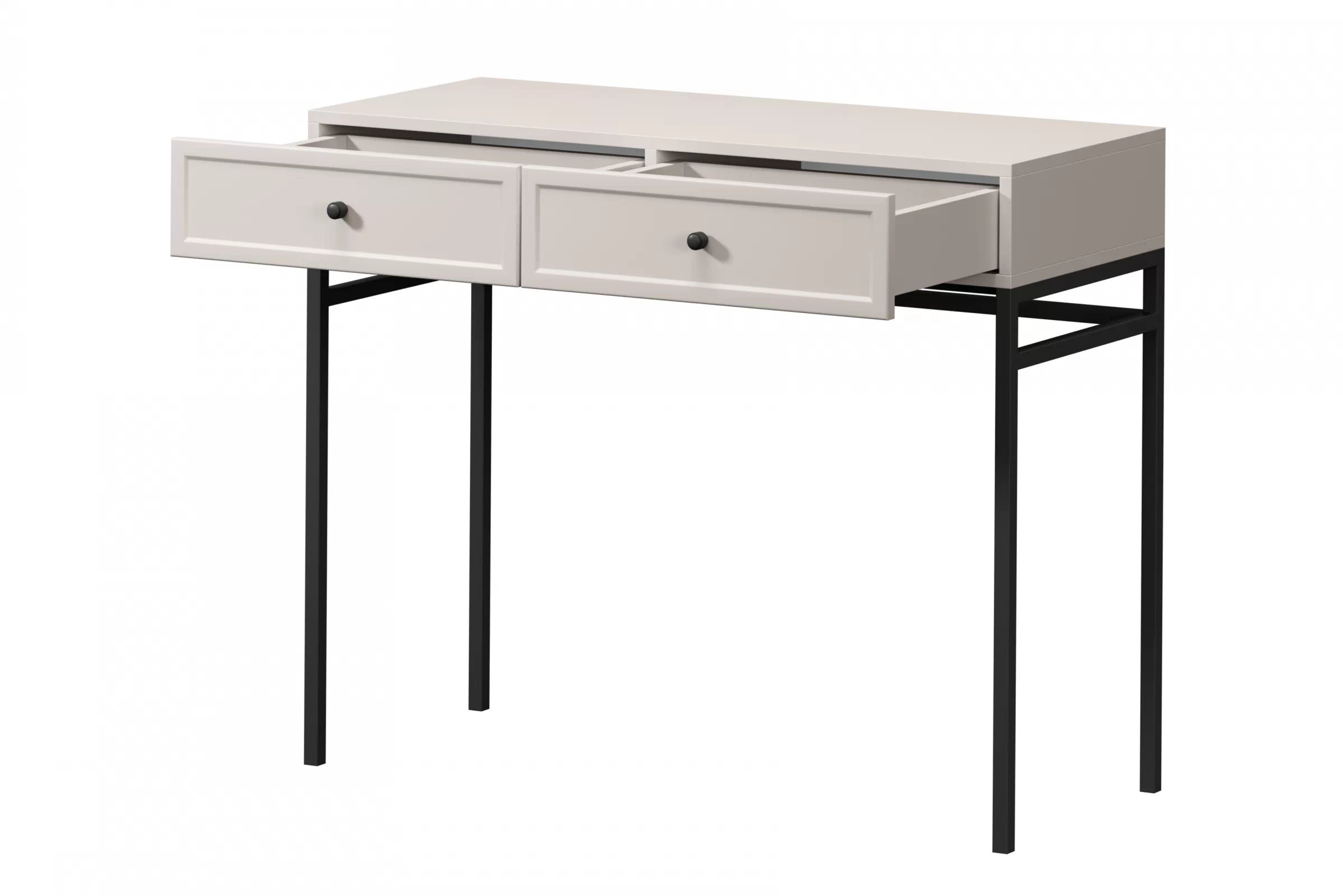 Konzolový / toaletní stolek Lorini 100 cm - kašmírová / černé úchytky konzole / Toaletní stolek Lorini 100 cm se zásuvkami - kašmír / černá Úchytky / Rošt