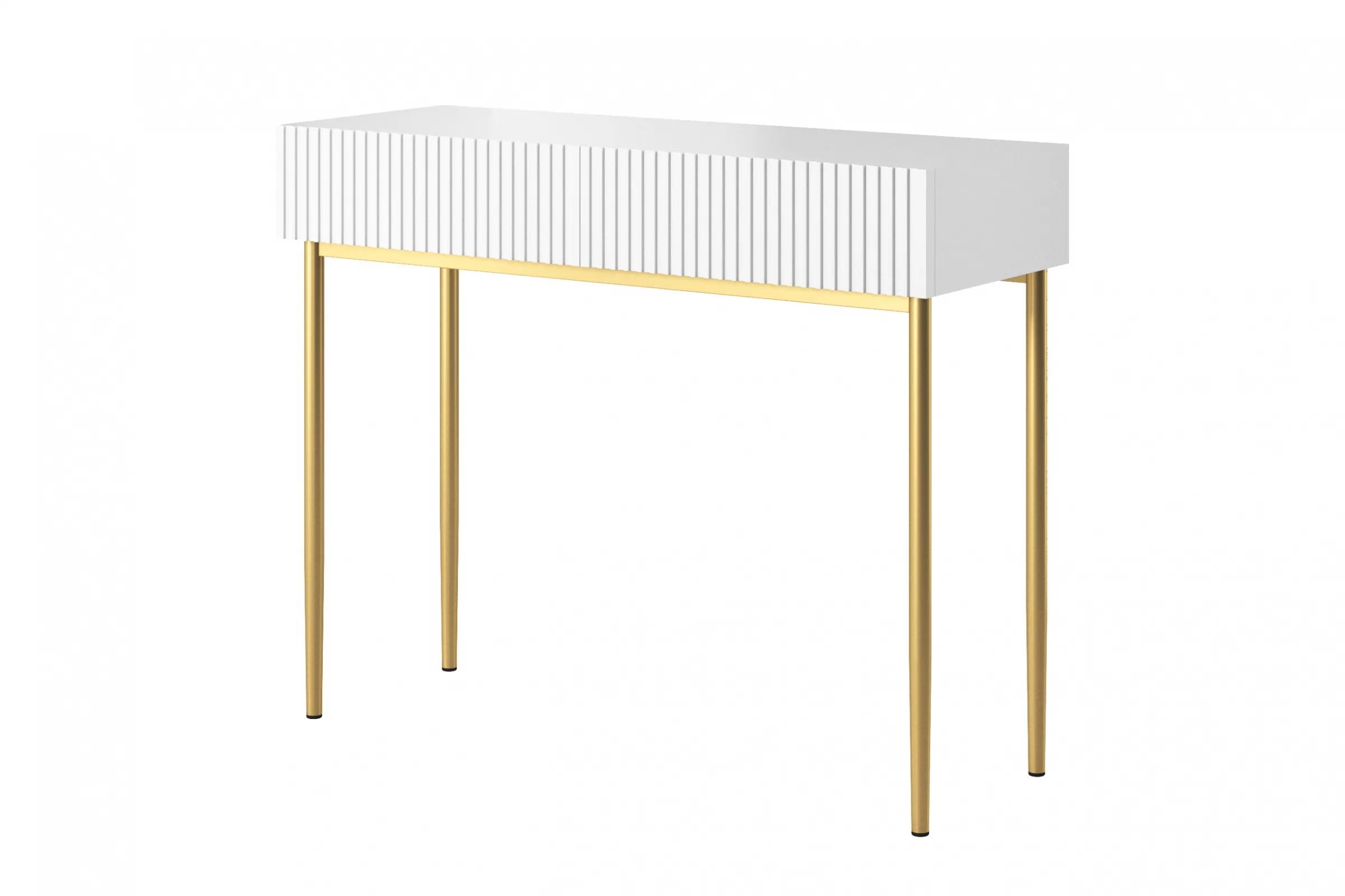 Toaletní stolek Nicole 100 cm se zásuvkami - bílý mat / zlaté nohy Toaletka Nicole 100 cm z szufladami - biały mat / złote nóżki