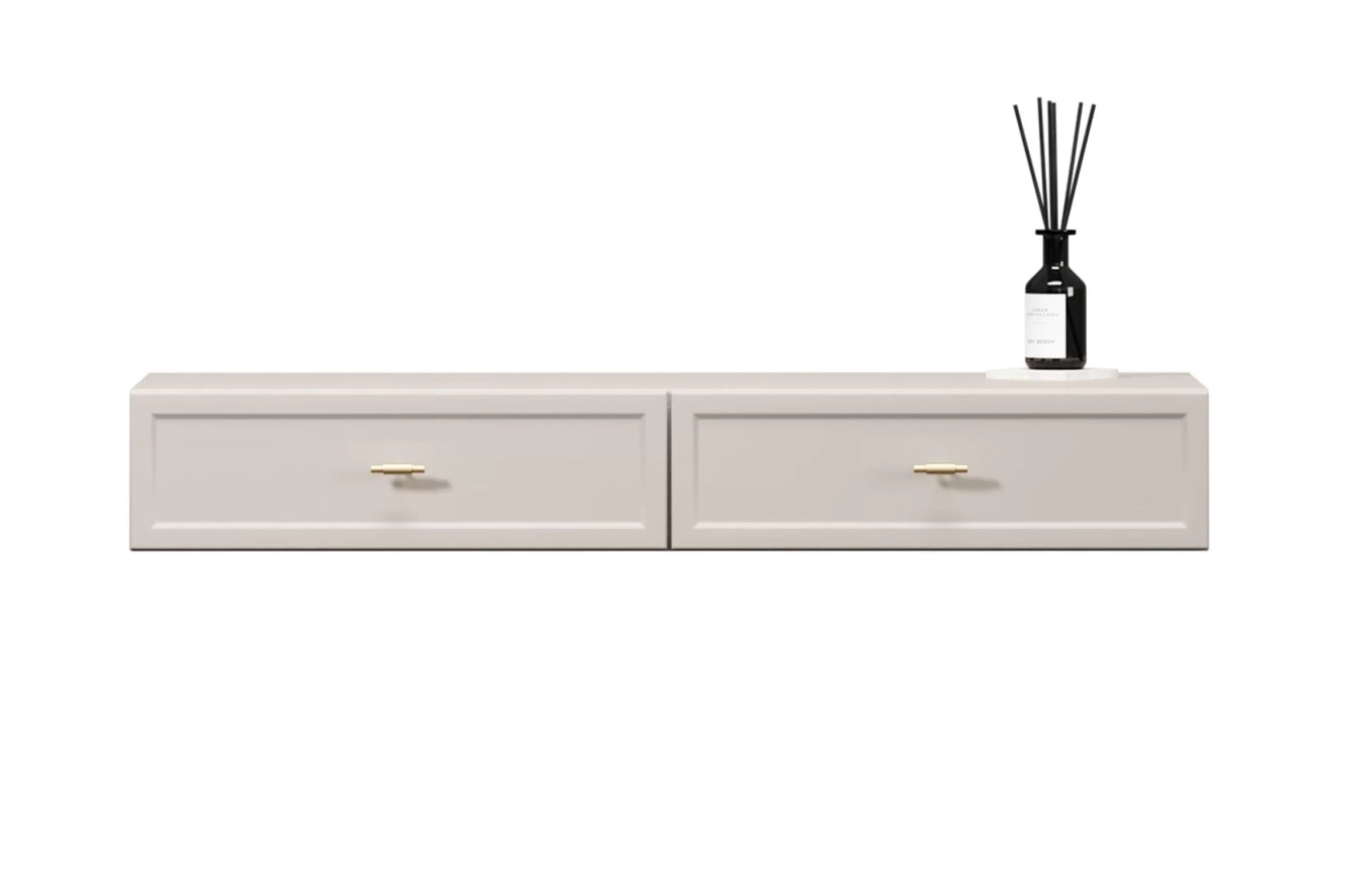 Závěsná konzole / toaletní stolek Lorini 100 cm se zásuvkami - kašmír / zlaté úchytky T-bar konzole / Toaletní stolek závěsná Lorini 100 cm se zásuvkami - kašmír / zlote Úchytky T-bar