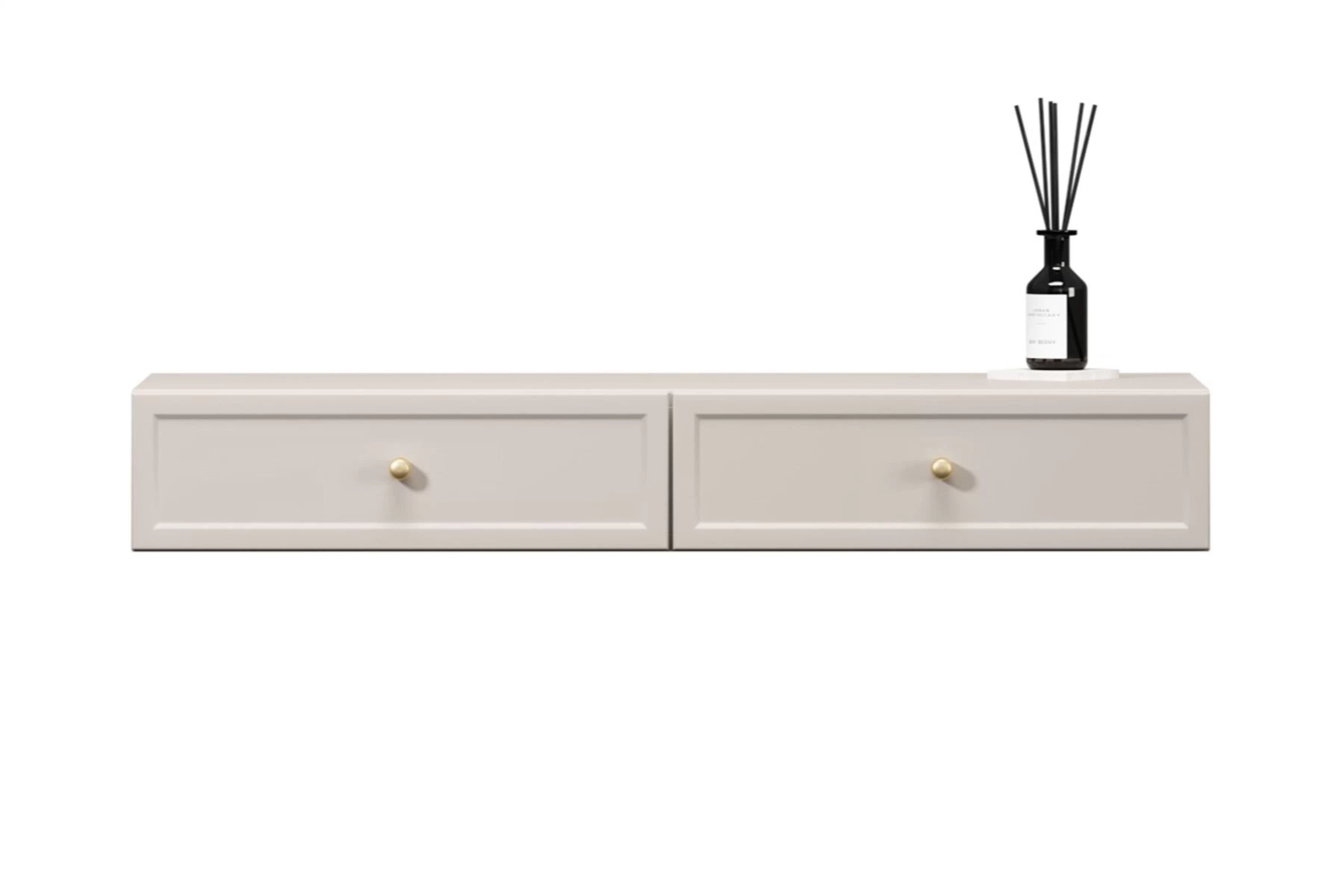 Závěsný konzolový / toaletní stolek Lorini 100 cm - kašmírová / zlaté úchytky konzole / Toaletní stolek závěsná Lorini 100 cm se zásuvkami - kašmír / zlote Úchytky