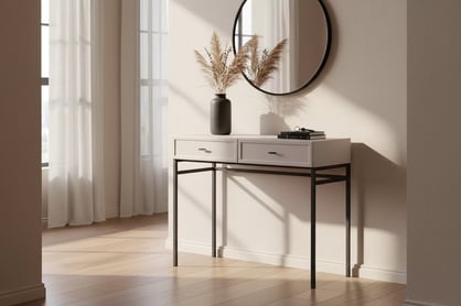 Konzolový stolík Lorini 100 cm so zásuvkami - kašmír / čierne úchytky T-bar / kovová podnož Konzolový Stolík Lorini 100 cm so zásuvkami - kašmír / čierny úchyty T-bar / Rošt