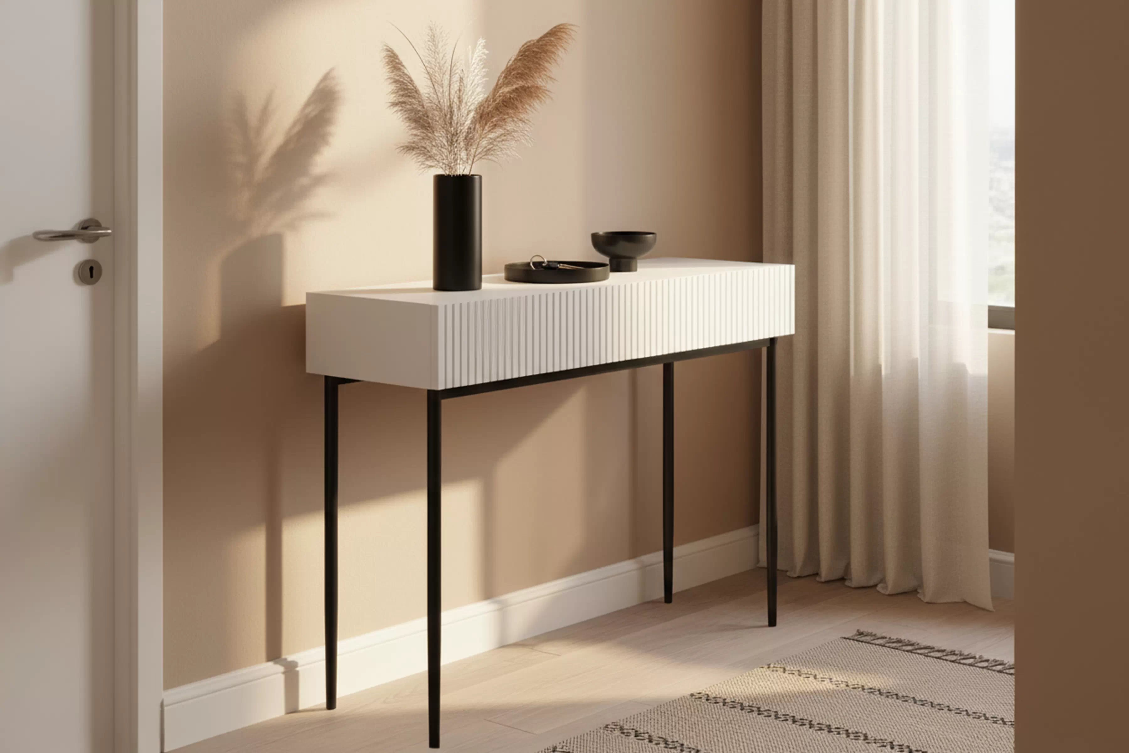 Konzolový stolík Nicole 100 cm so zásuvkami - biely mat / čierna Konzolový Stolík Nicole 100 cm so zásuvkami - biely mat / čierny nozki