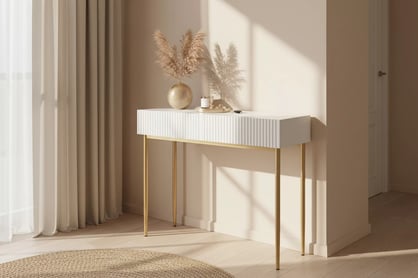 Konzolový stolík Nicole 100 cm so zásuvkami - biely mat / zlatá Konzolový Stolík Nicole 100 cm so zásuvkami - biely mat / zlote nozki