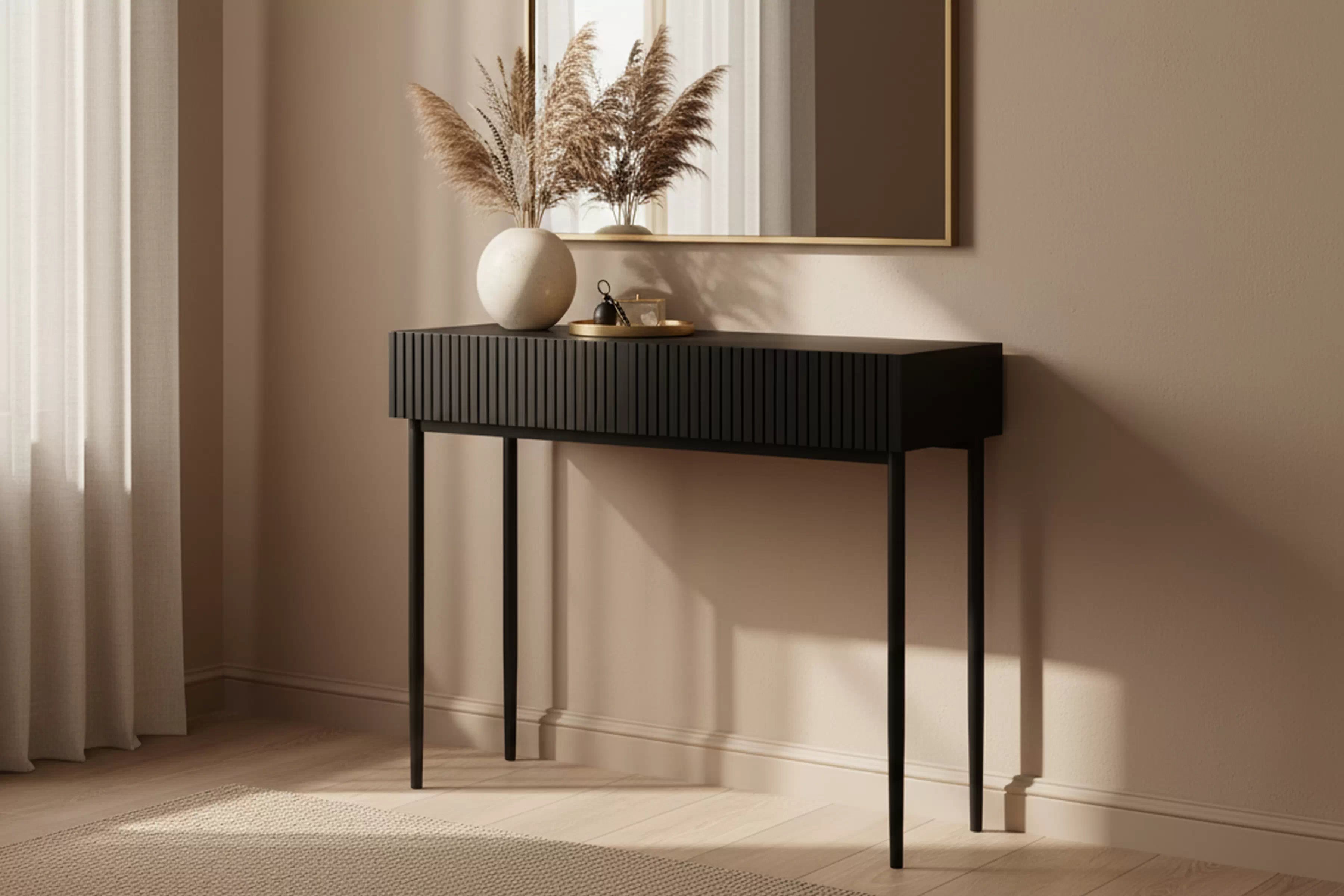 Konzolový stolík Nicole 100 cm so zásuvkami - čierny mat / čierna Konzolový Stolík Nicole 100 cm so zásuvkami - Čierny mat / čierny nozki