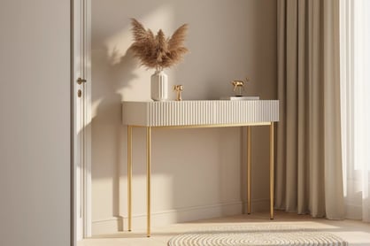 Konzolový stolík Nicole 100 cm so zásuvkami - kašmírová / zlatá Konzolový Stolík Nicole 100 cm so zásuvkami - kašmír / zlote nozki