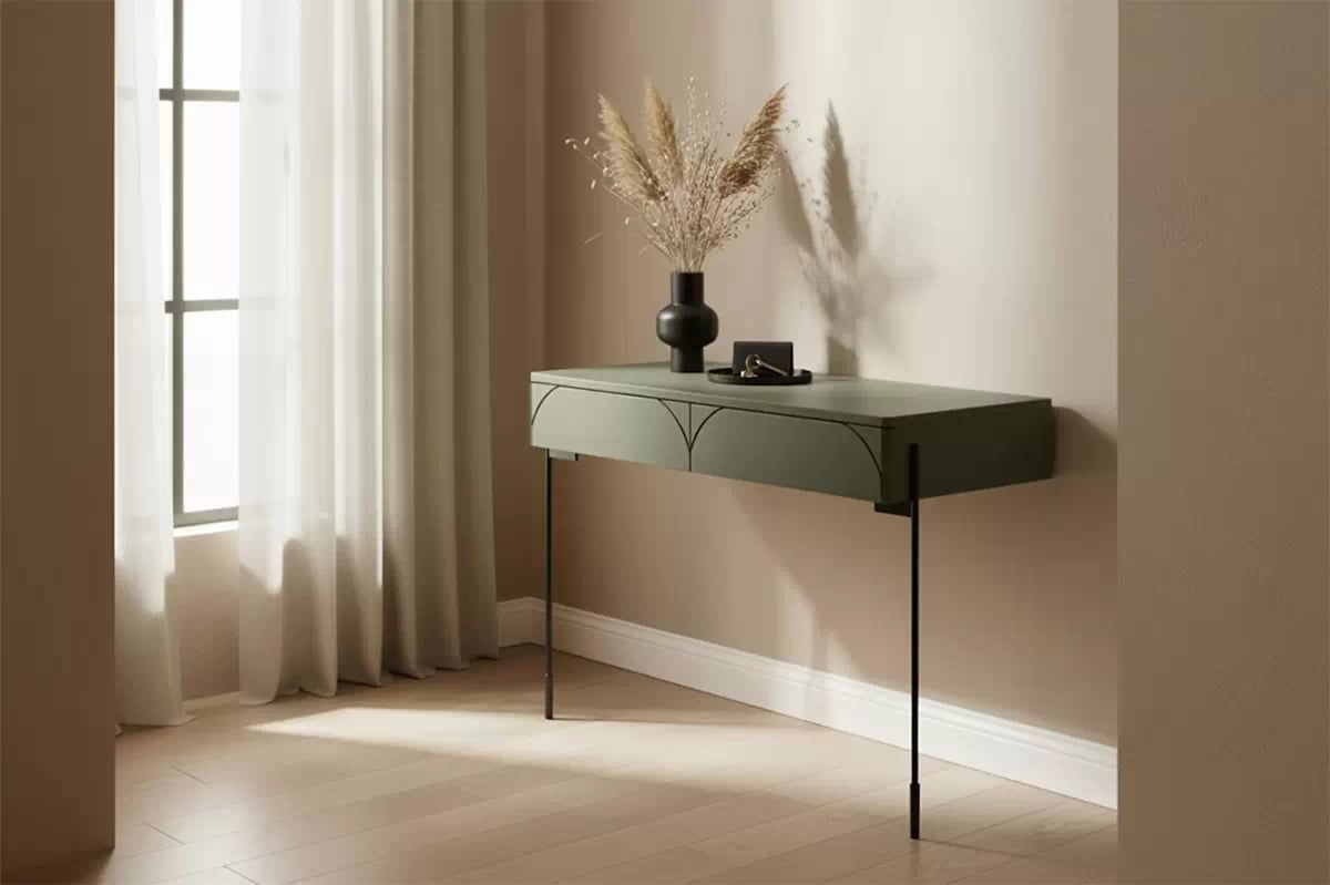 Konzolový stolík Sonatia 100 cm so zásuvkami - olivová Konzolový Stolík Sonatia 100 cm s dvoma zásuvkami - Oliva