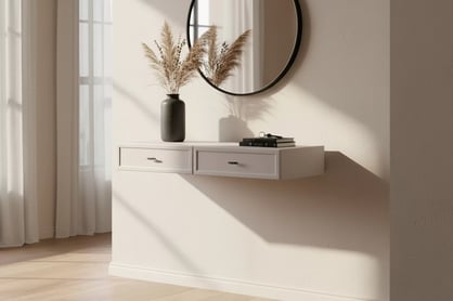 Závěsná konzole Lorini 100 cm se zásuvkami - kašmír / černé úchytky T-bar konzole závěsná Lorini 100 cm se zásuvkami - kašmír / černá Úchytky T-bar