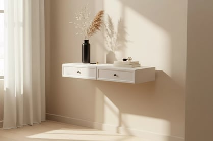 Závěsná konzole Lorini 100 cm se zásuvkami - kašmír / černé úchyty konzole závěsná Lorini 100 cm se zásuvkami - kašmír / černá Úchytky