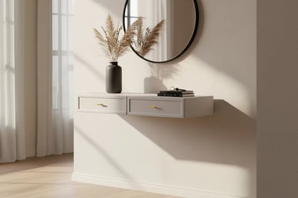 Závěsná konzole Lorini 100 cm se zásuvkami - kašmír / zlaté úchytky T-bar konzole závěsná Lorini 100 cm se zásuvkami - kašmír / zlote Úchytky T-bar