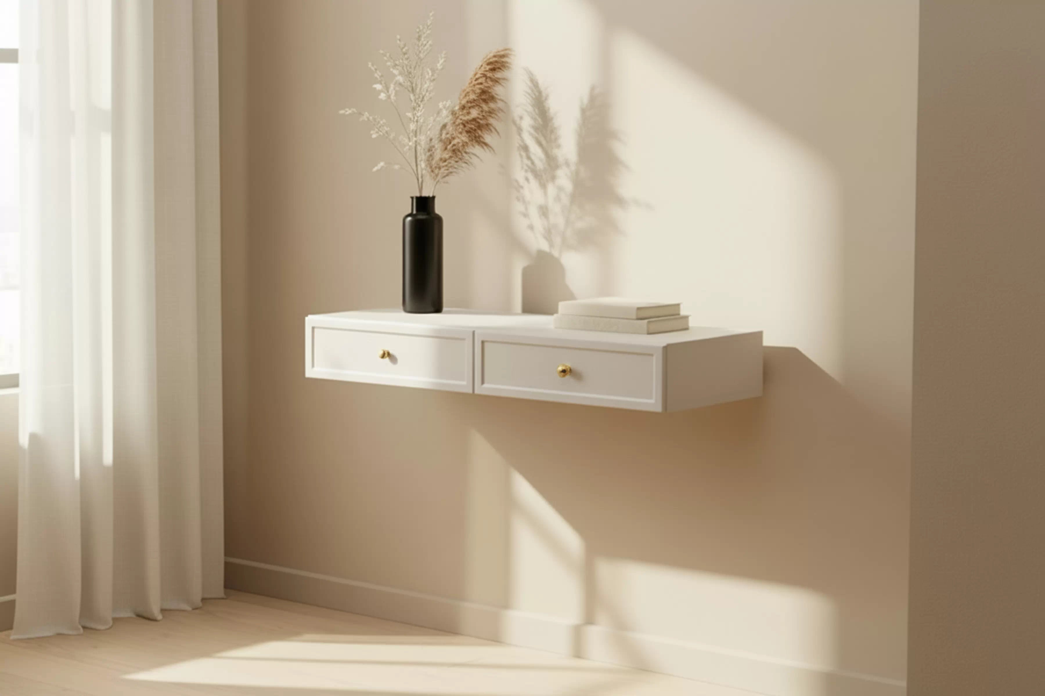 Závesná konzola Lorini 100 cm so zásuvkami - kašmírová / zlaté G Konzolový Stolík závesná Lorini 100 cm so zásuvkami - kašmír / zlote úchyty