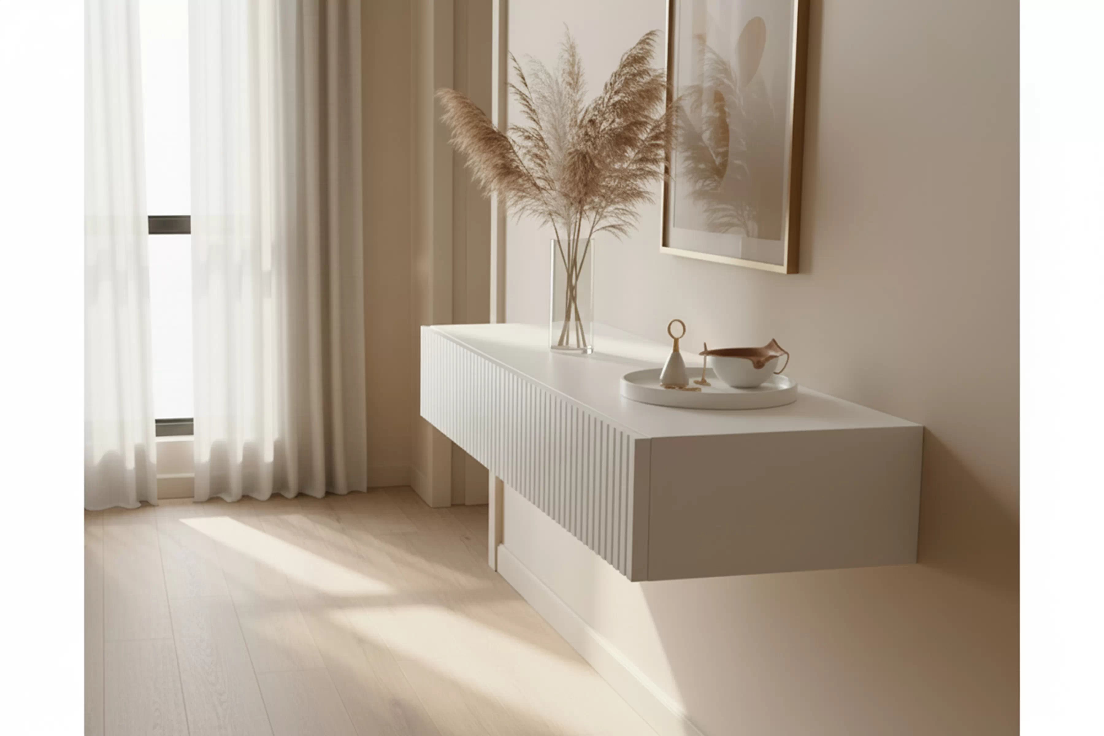 Závesný konzolový stolík Nicole 100 cm - biely mat Konzolový Stolík závesná Nicole 100 cm so zásuvkami - biely mat