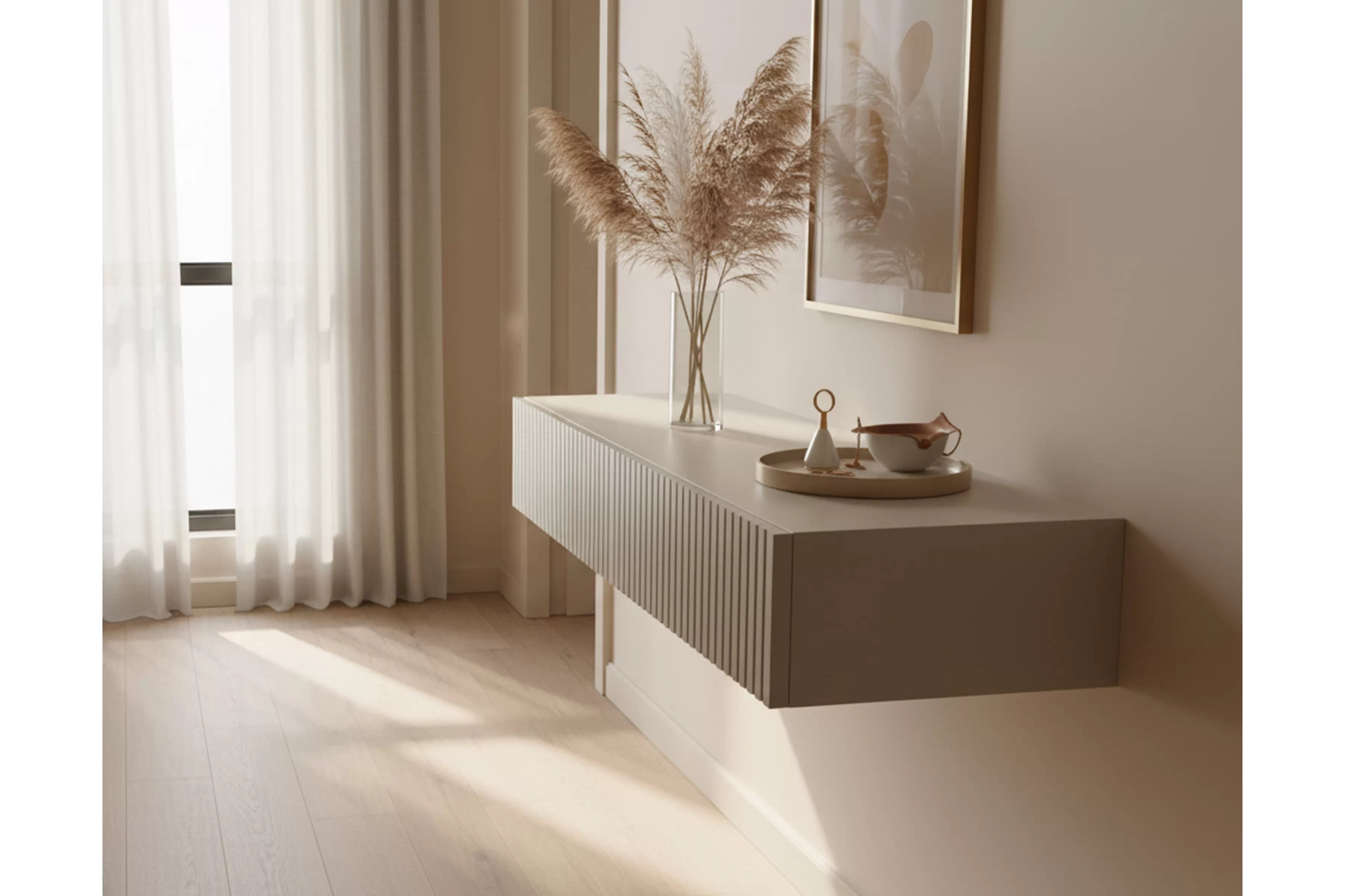 Závesný konzolový stolík Nicole 100 cm - kašmír mat Konzolový Stolík závesná Nicole 100 cm so zásuvkami - kašmír / kašmír mat