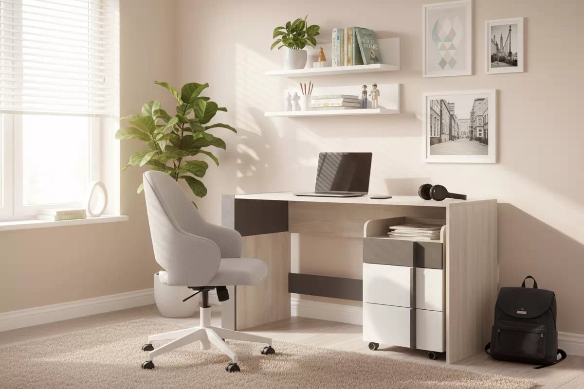 Kontejner k psacímu stolu Lumo 11 45 cm se zásuvkami - dub wilton bílý / bílý lux / antracit zásuvkový kontejner pro Psací stoly Lumo 11 45 cm se zásuvkami - dub wilton bílá / bílá lux / antracitová