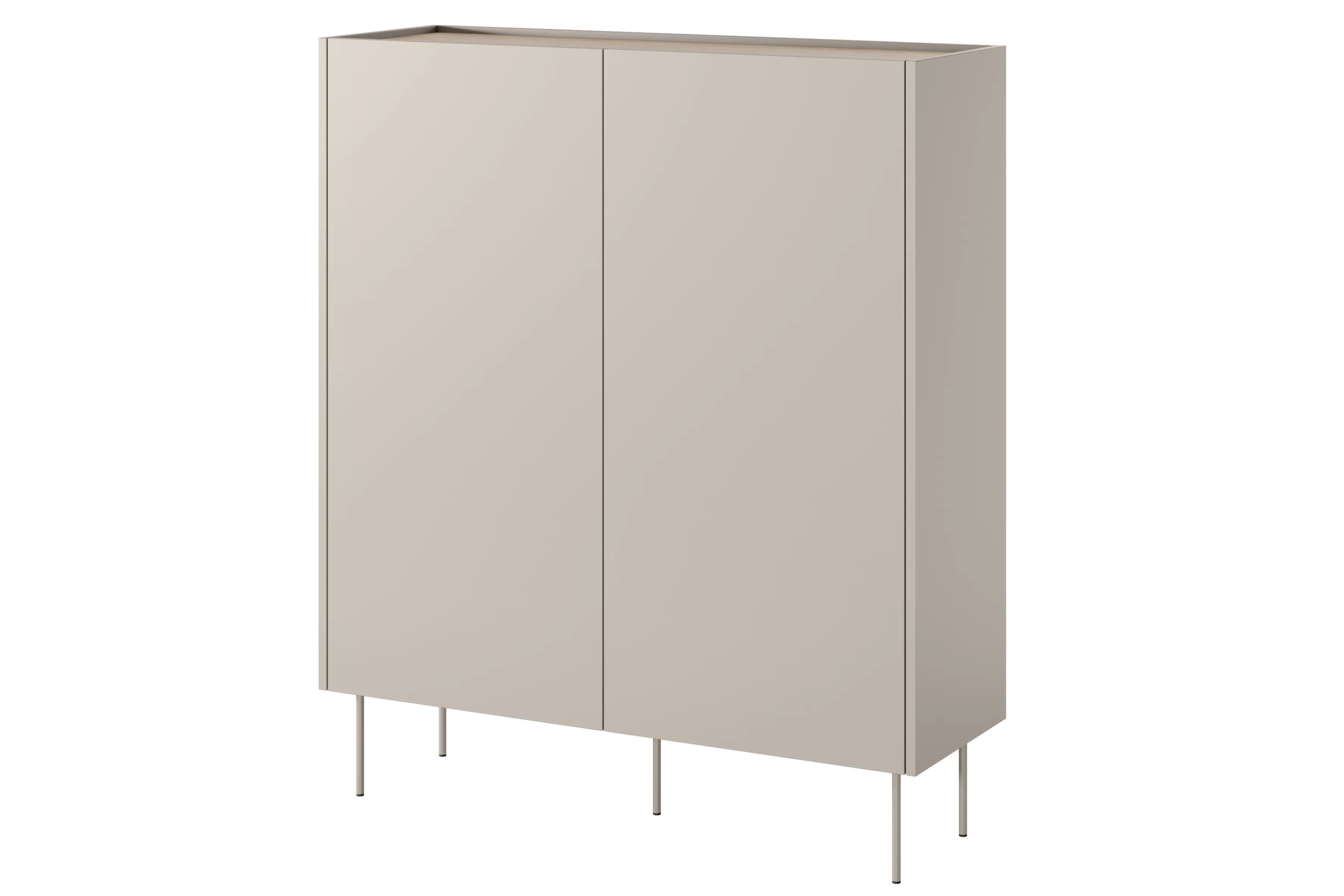 Vysoká komoda Desin 120 cm s 2 skrytými zásuvkami – kašmírová / dub nagano Komoda Desin z ukrytymi zásuvkami i metalowymi nogami 120 cm - kašmír / Dub nagano