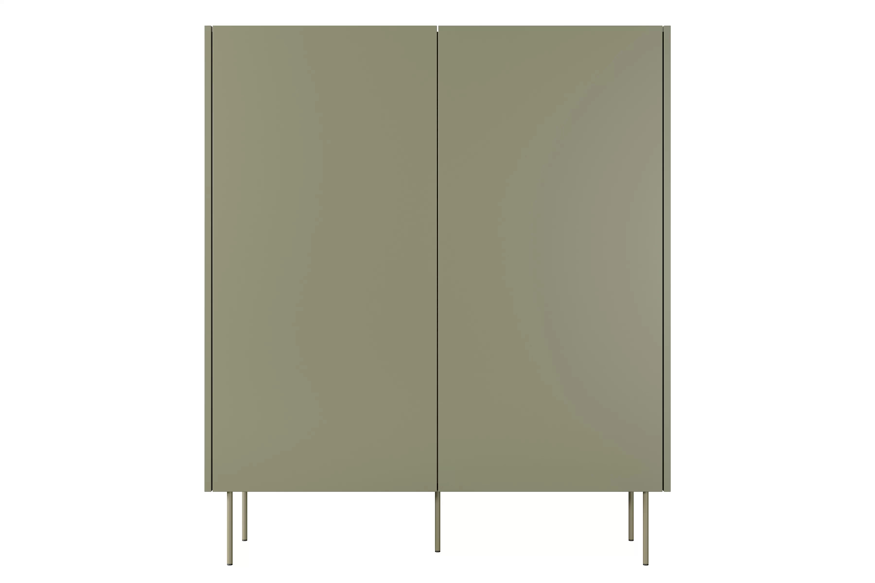 Vysoká komoda Desin 120 cm s 2 skrytými zásuvkami – olivová / dub nagano Komoda Desin z ukrytymi zásuvkami i metalowymi nogami 120 cm - Oliva / Dub nagano