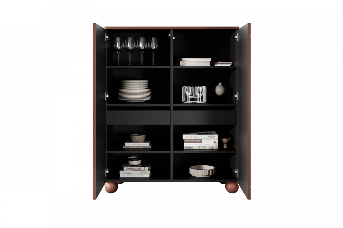 Vysoká komoda Sonatia II 120 cm se dvěma skrytými zásuvkami - burgundská pojemny kredenc