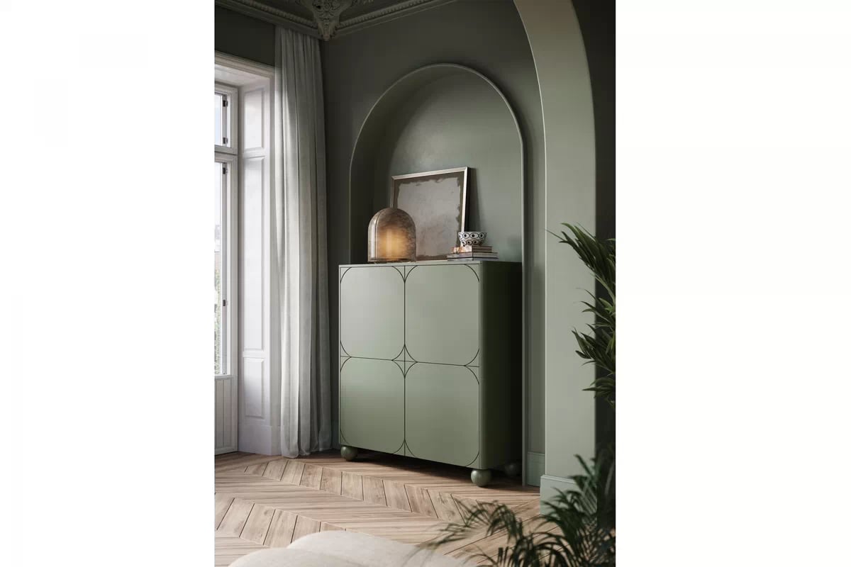 Vysoká komoda Sonatia II 120 cm dvoudveřová se skrytými zásuvkami - olivová kredenc do pokoje