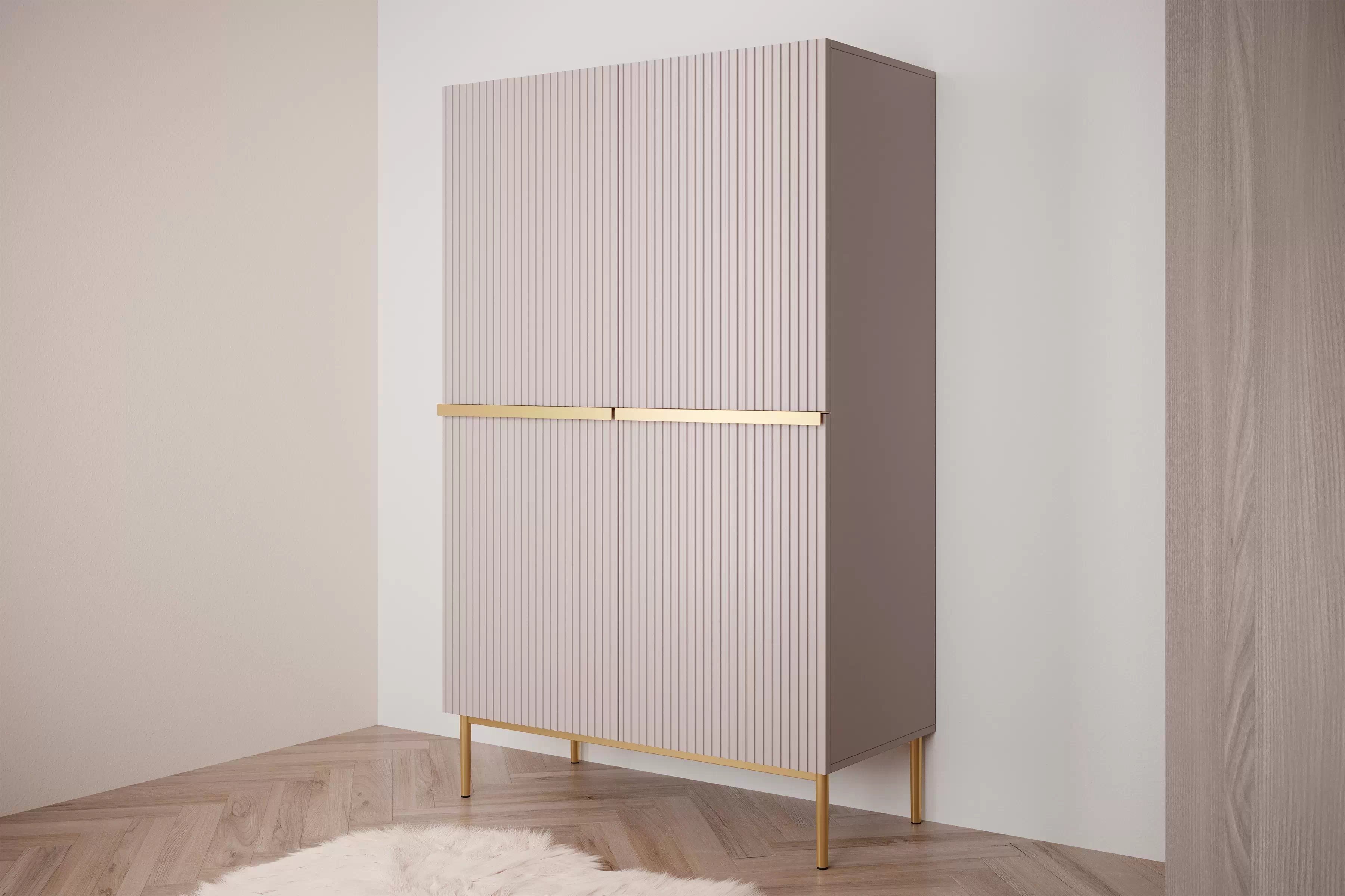 Vysoká komoda Nicole 100 cm – staroružová / zlatá Komoda Nicole 100 cm z metalowymi uchwytami i nogami - antický Ružová / zlote nozki