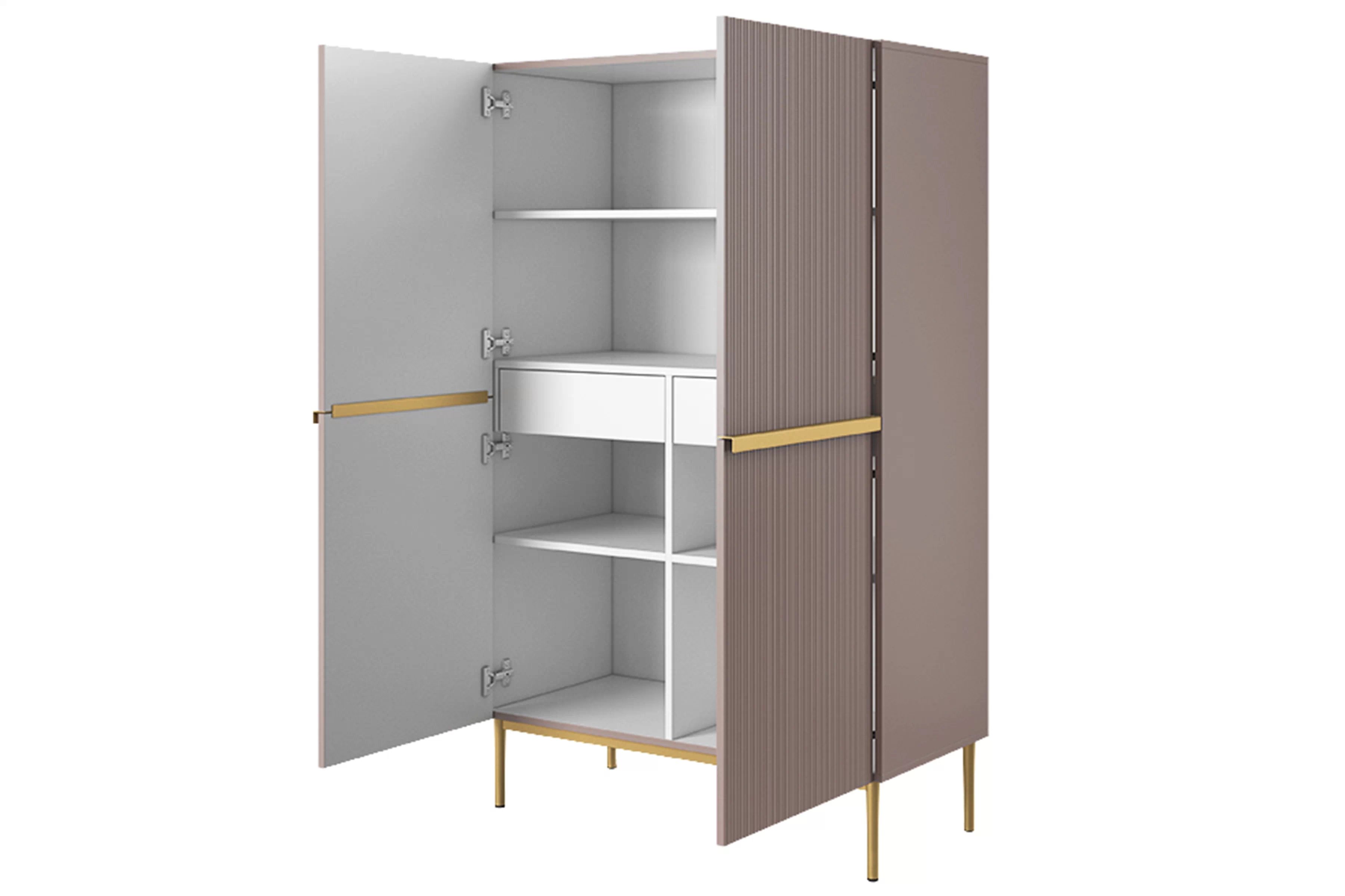 Vysoká komoda Nicole 100 cm – staroružová / zlatá Komoda Nicole 100 cm z metalowymi uchwytami i nogami - antický Ružová / zlote nozki