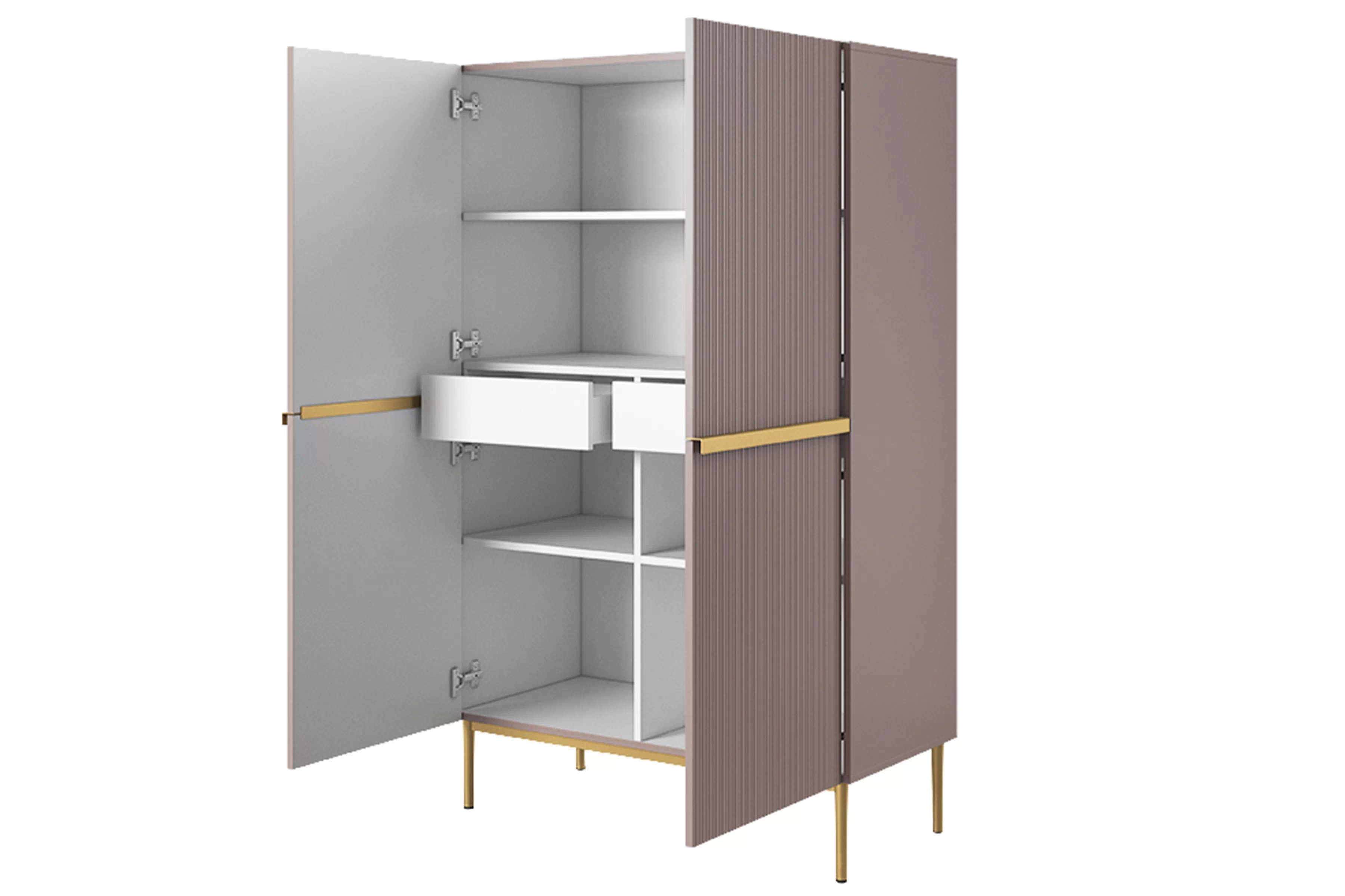 Vysoká komoda Nicole 100 cm – staroružová / zlatá Komoda Nicole 100 cm z metalowymi uchwytami i nogami - antický Ružová / zlote nozki