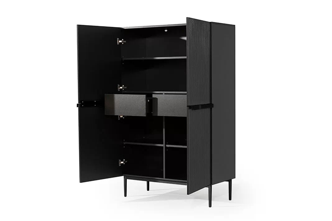 Vysoká komoda Nicole 100 cm – čierny mat / čierna Komoda Nicole 100 cm z metalowymi uchwytami i nogami - Čierny mat / čierny nozki