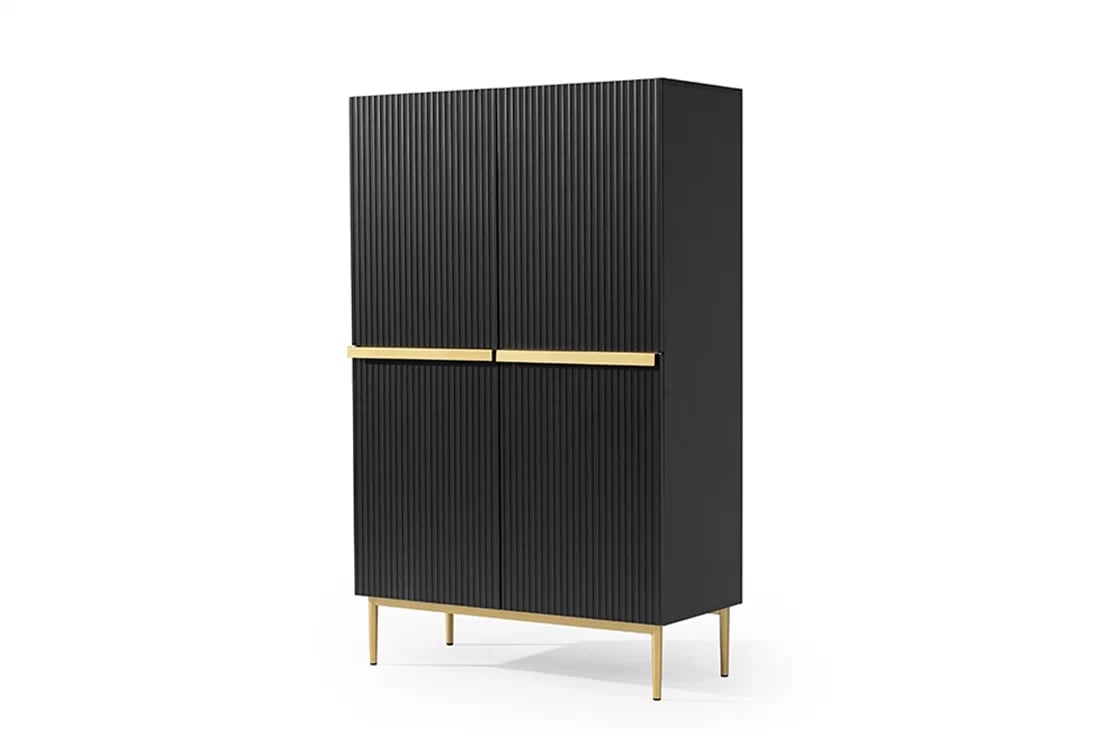 Vysoká komoda Nicole 100 cm - černý mat / zlaté nožky Kredenc Nicole 100 cm z metalowymi uchwytami i nogami - černá mat / zlote nozki