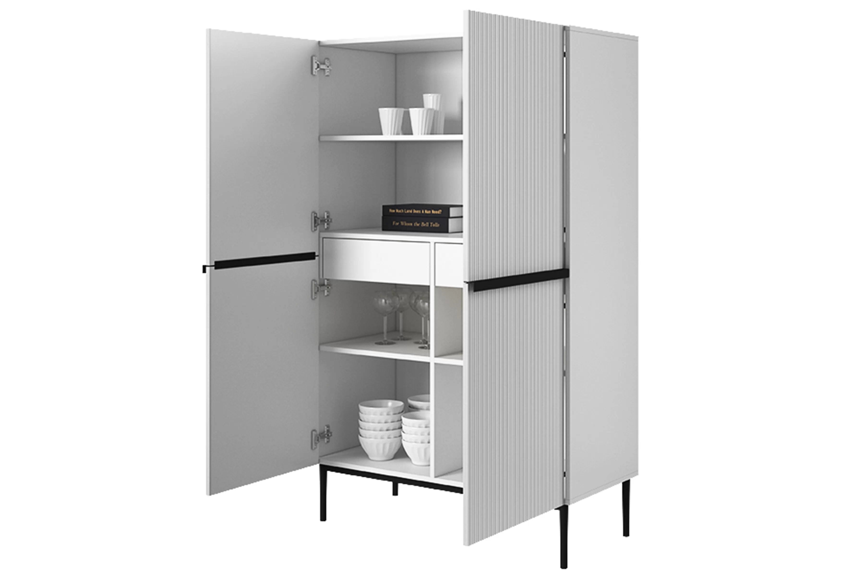 Vysoká komoda Nicole 100 cm – biely mat / čierna Komoda Nicole z metalowymi uchwytami i nogami 100 cm - biely mat / čierny nozki