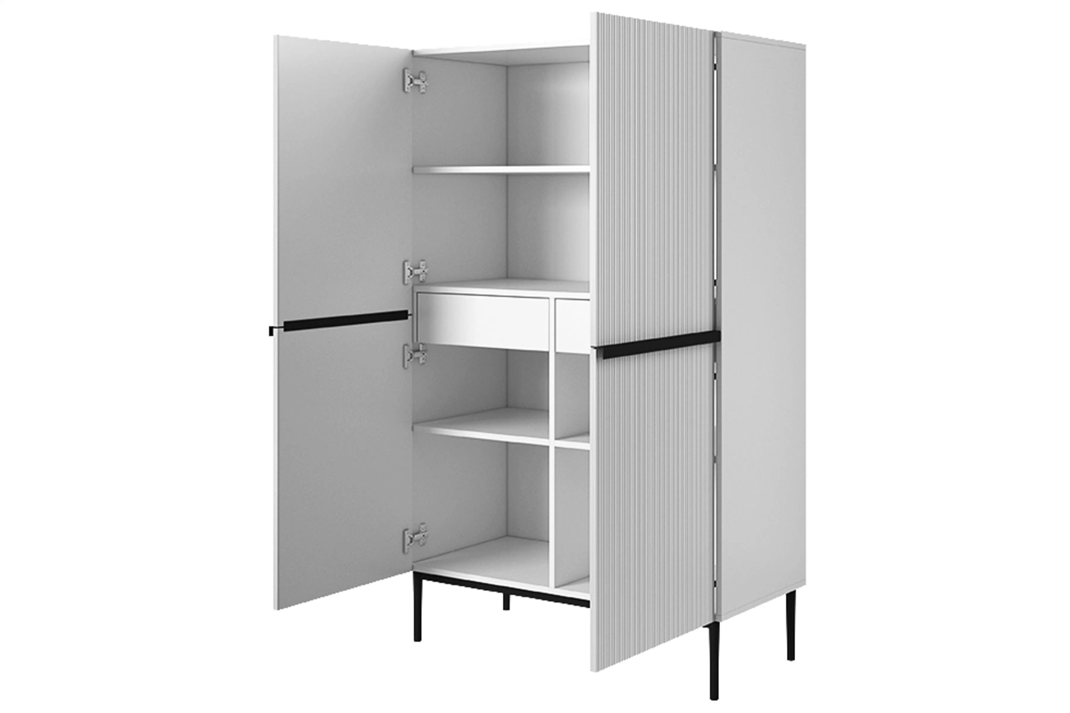 Vysoká komoda Nicole 100 cm – biely mat / čierna Komoda Nicole z metalowymi uchwytami i nogami 100 cm - biely mat / čierny nozki